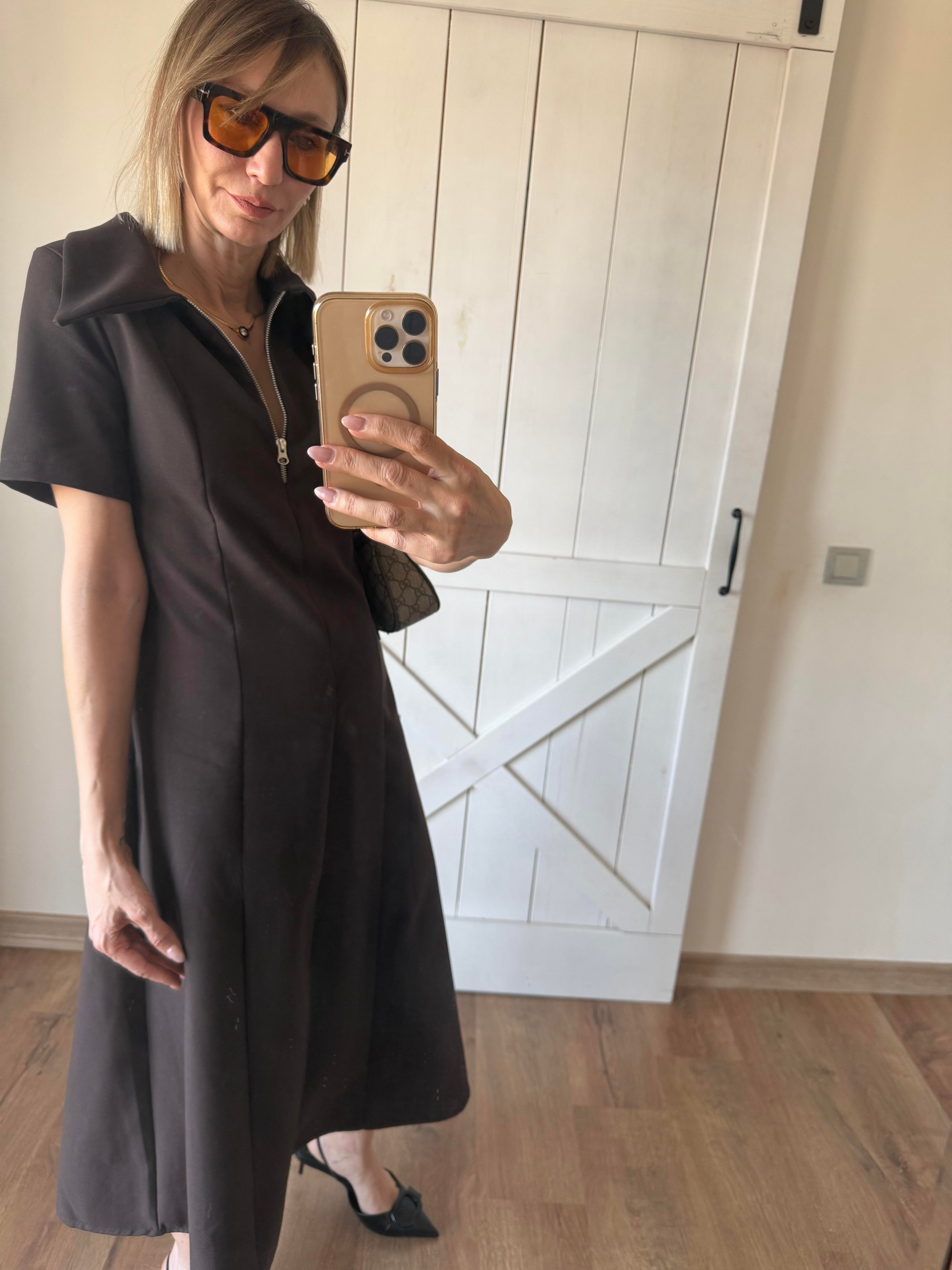 Kahve Midi Boy Elbise