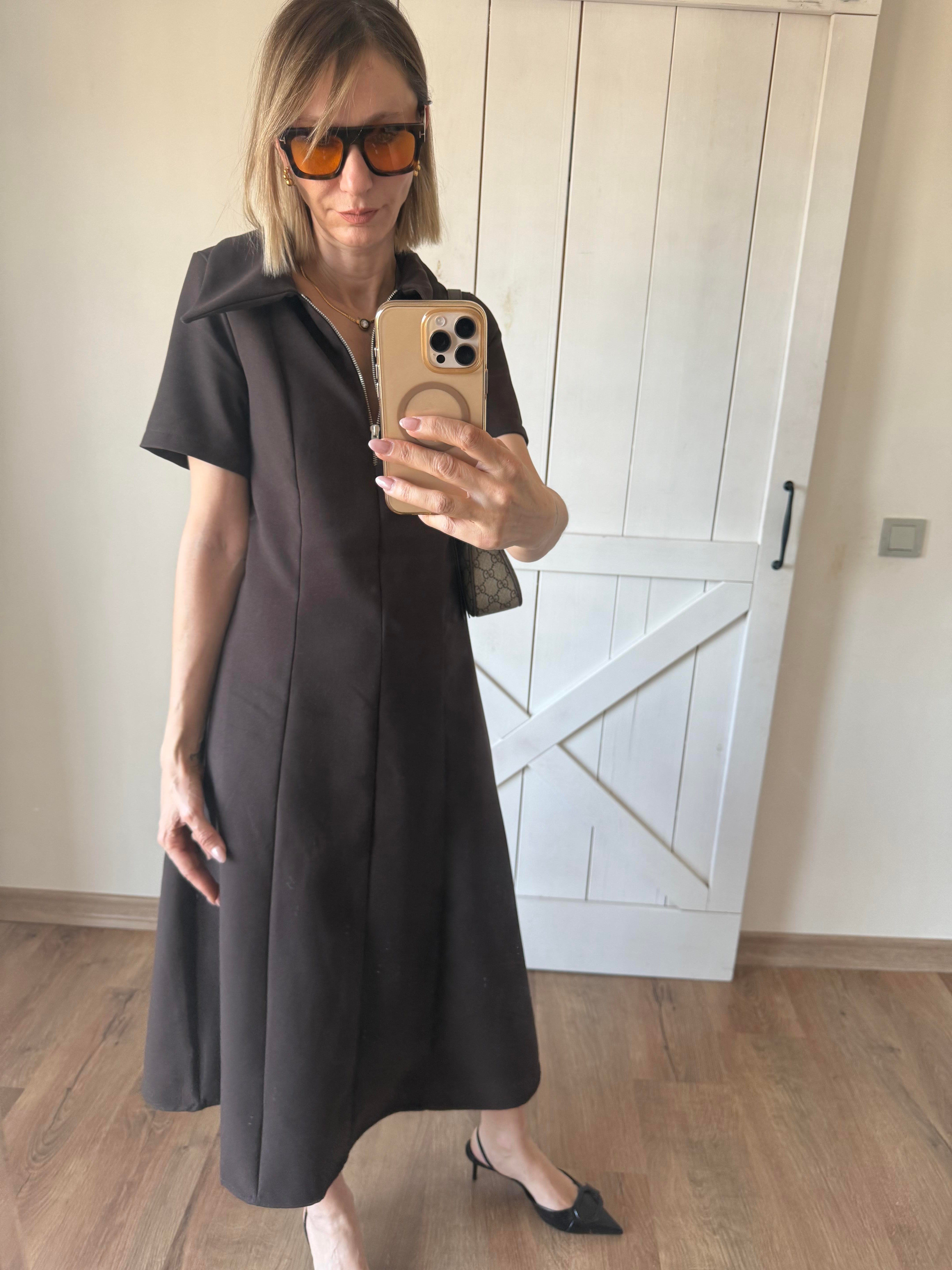 Kahve Midi Boy Elbise