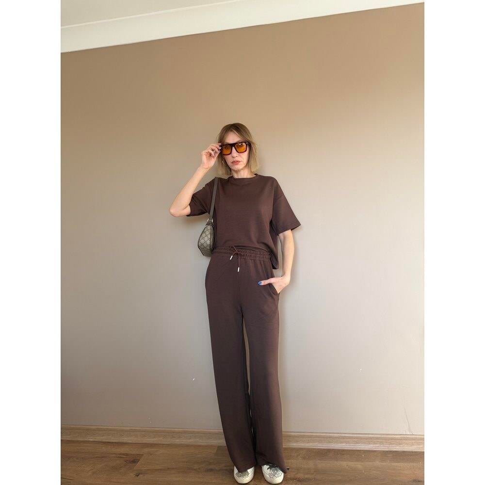 Kahve Oversize Yarım Kollu Sweat Pantolon
