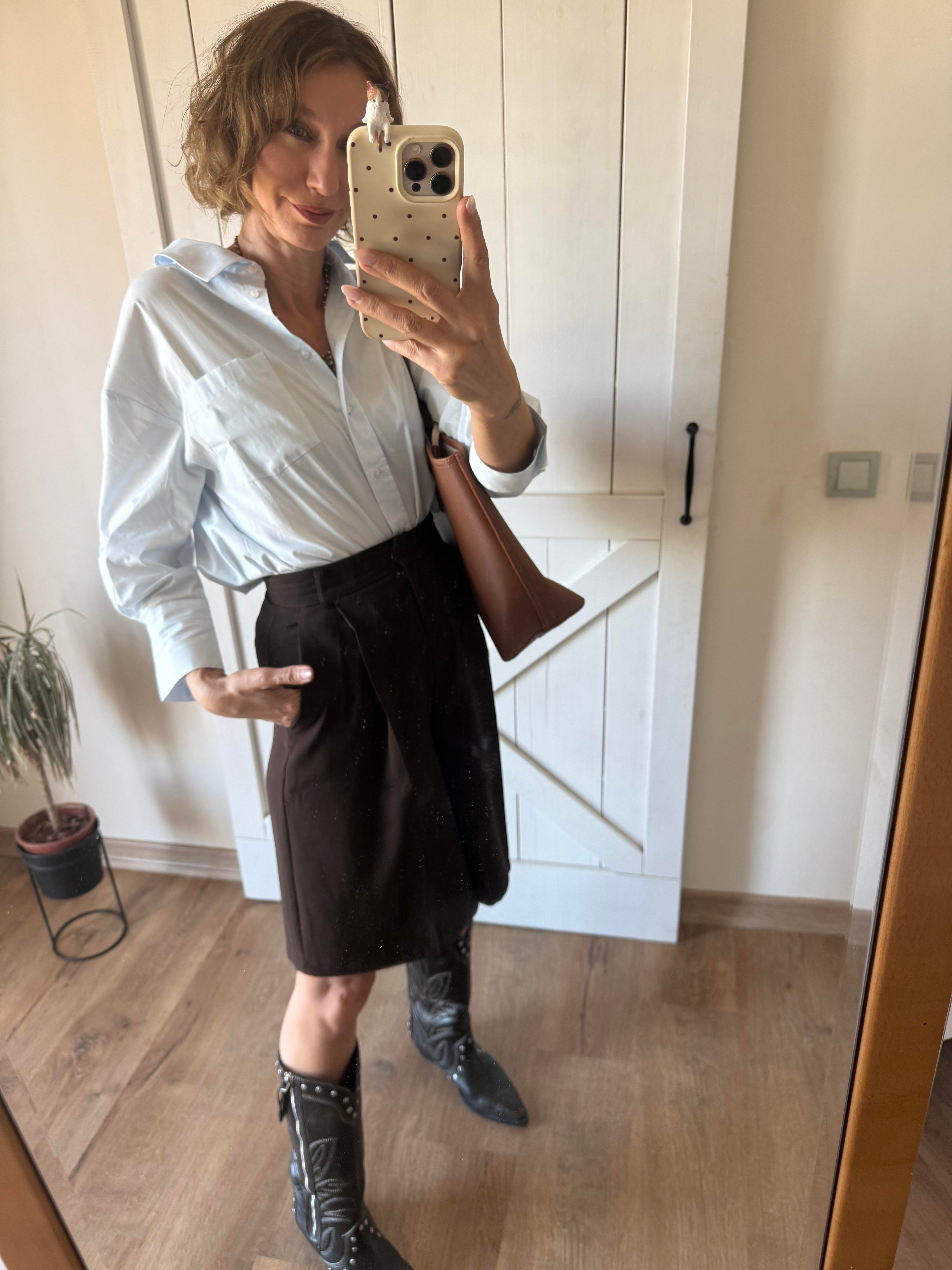 Kahve Pens Detaylı Yüksek Bel Şor