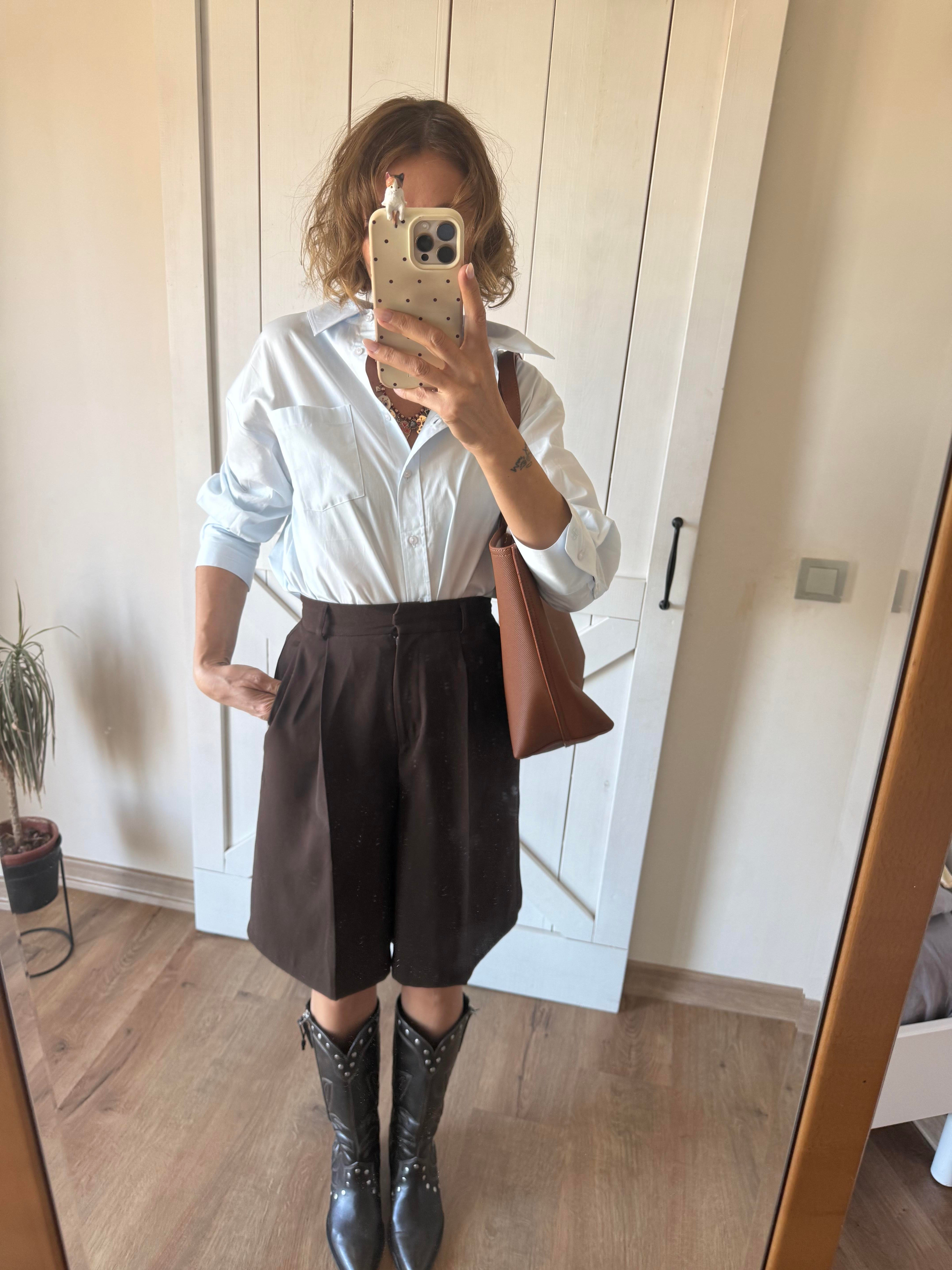 Kahve Pens Detaylı Yüksek Bel Şor