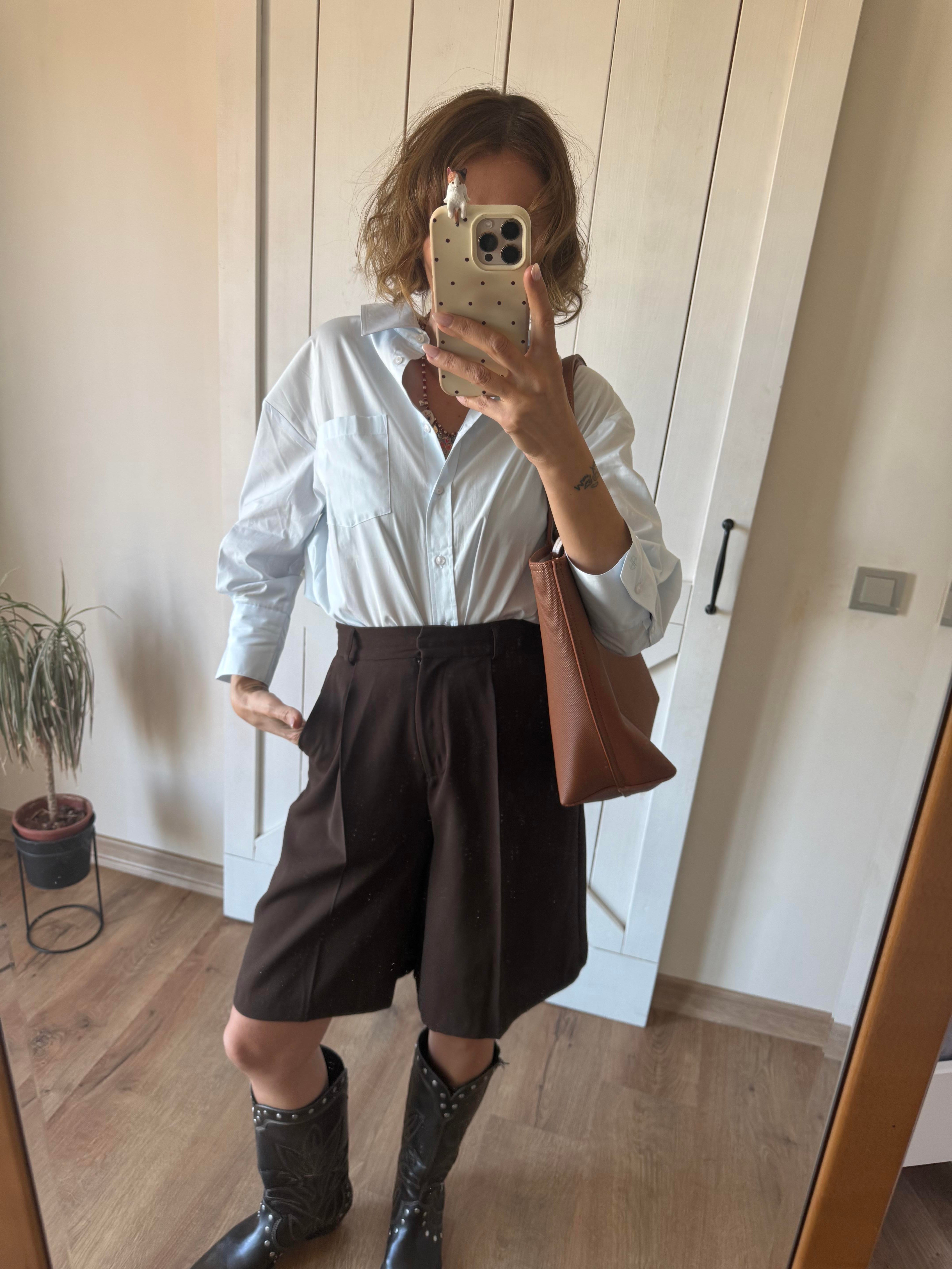 Kahve Pens Detaylı Yüksek Bel Şor