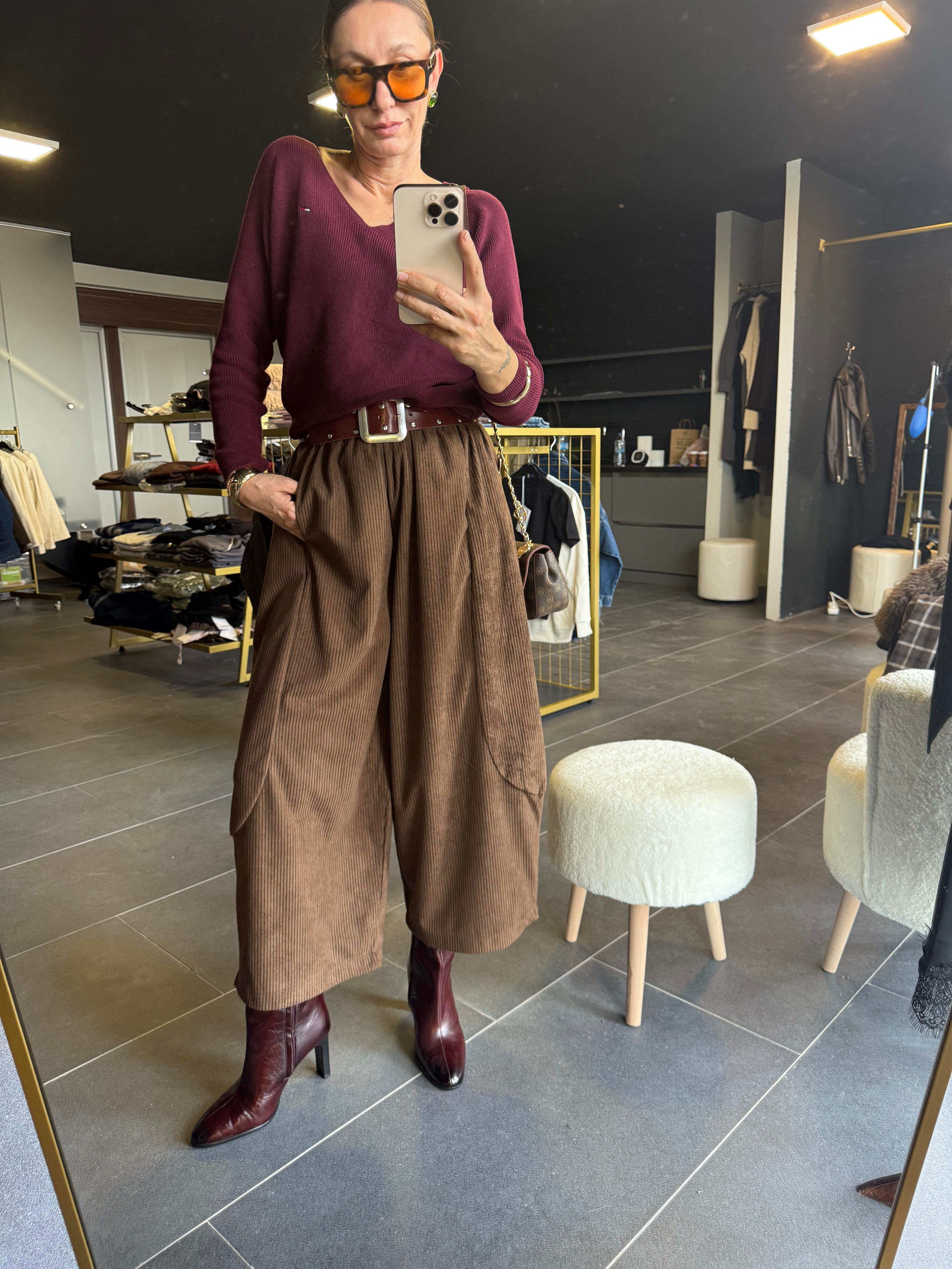 Kahve Şalvar Kadife Pantolon