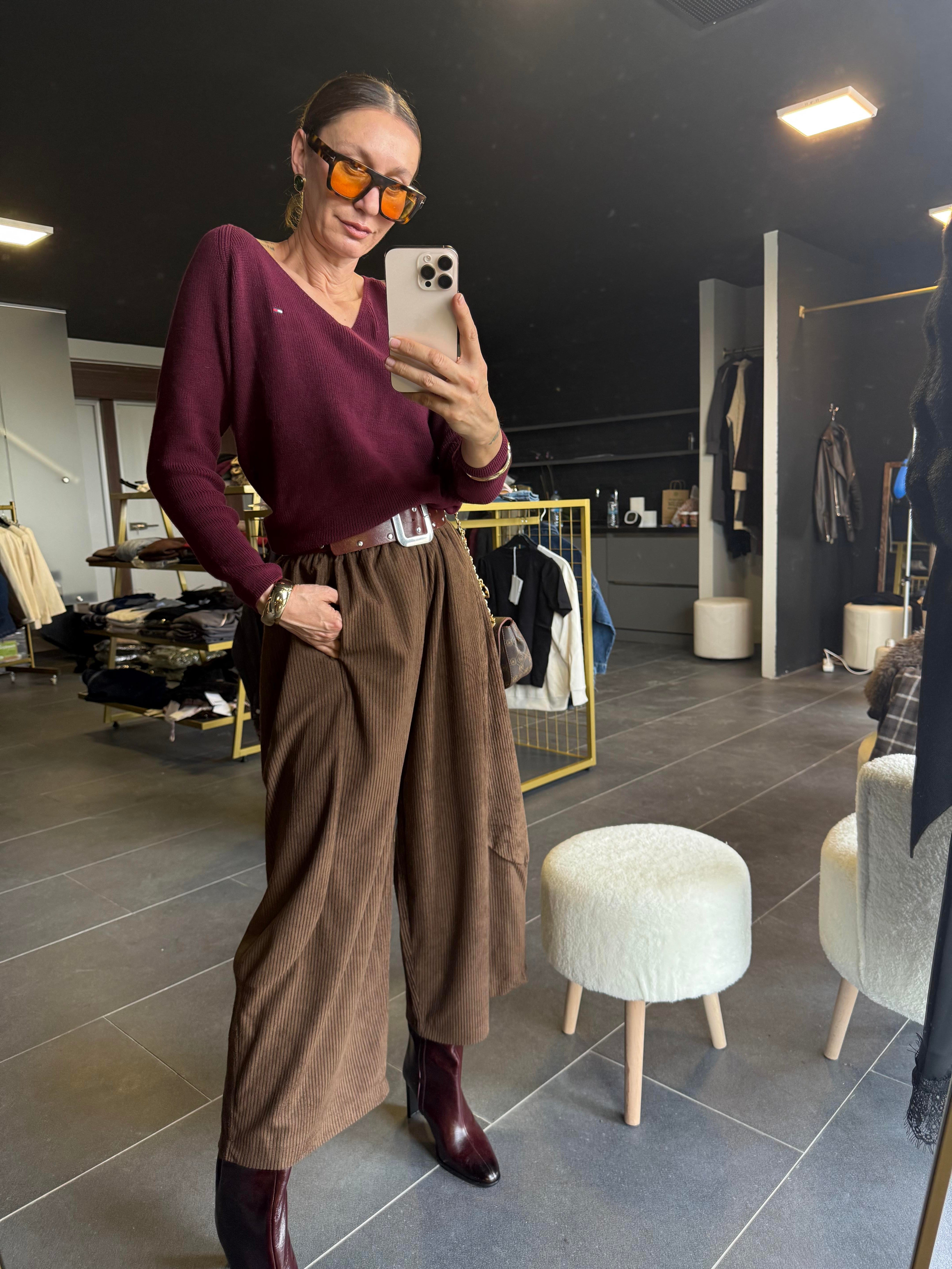 Kahve Şalvar Kadife Pantolon