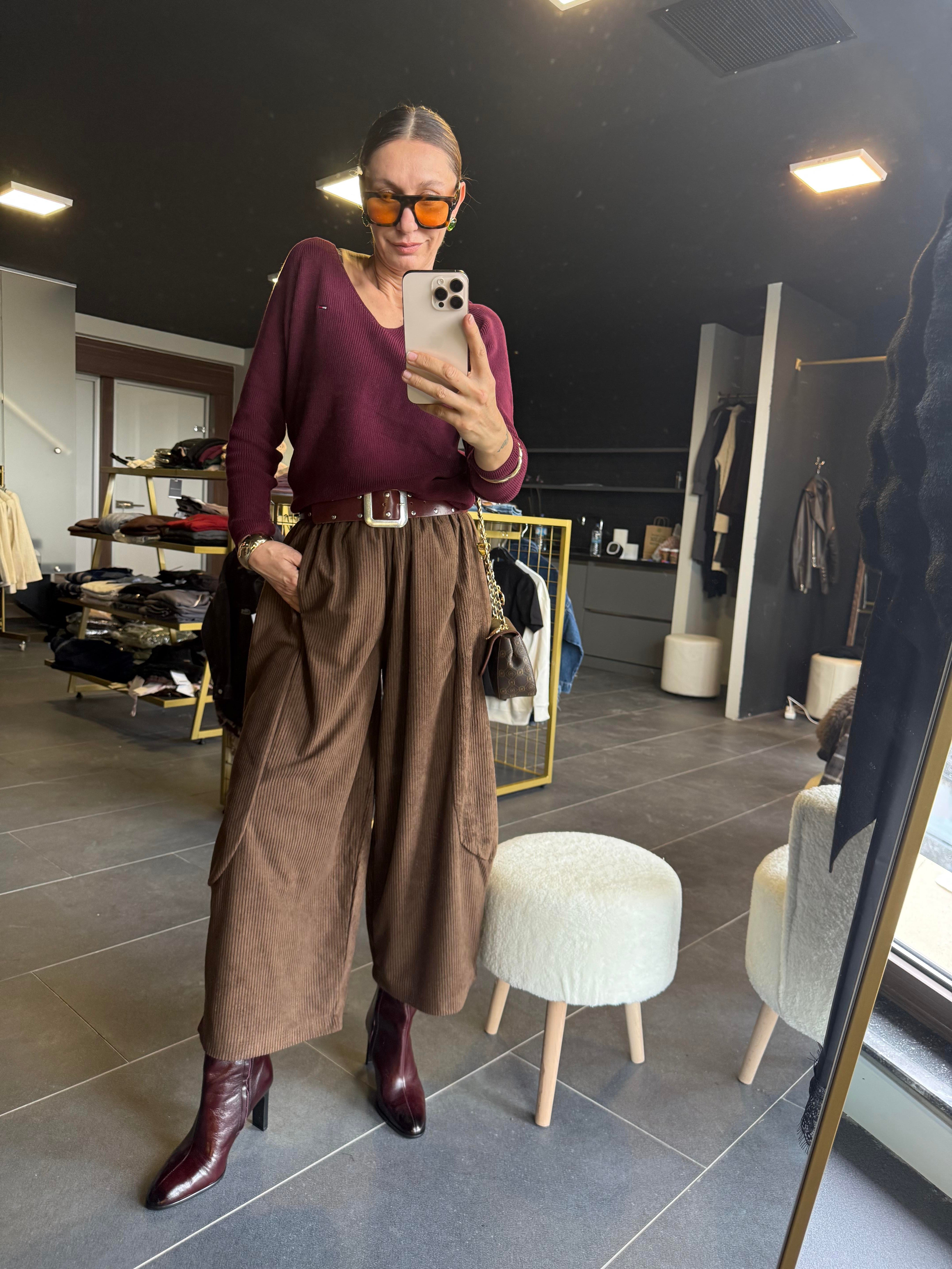 Kahve Şalvar Kadife Pantolon