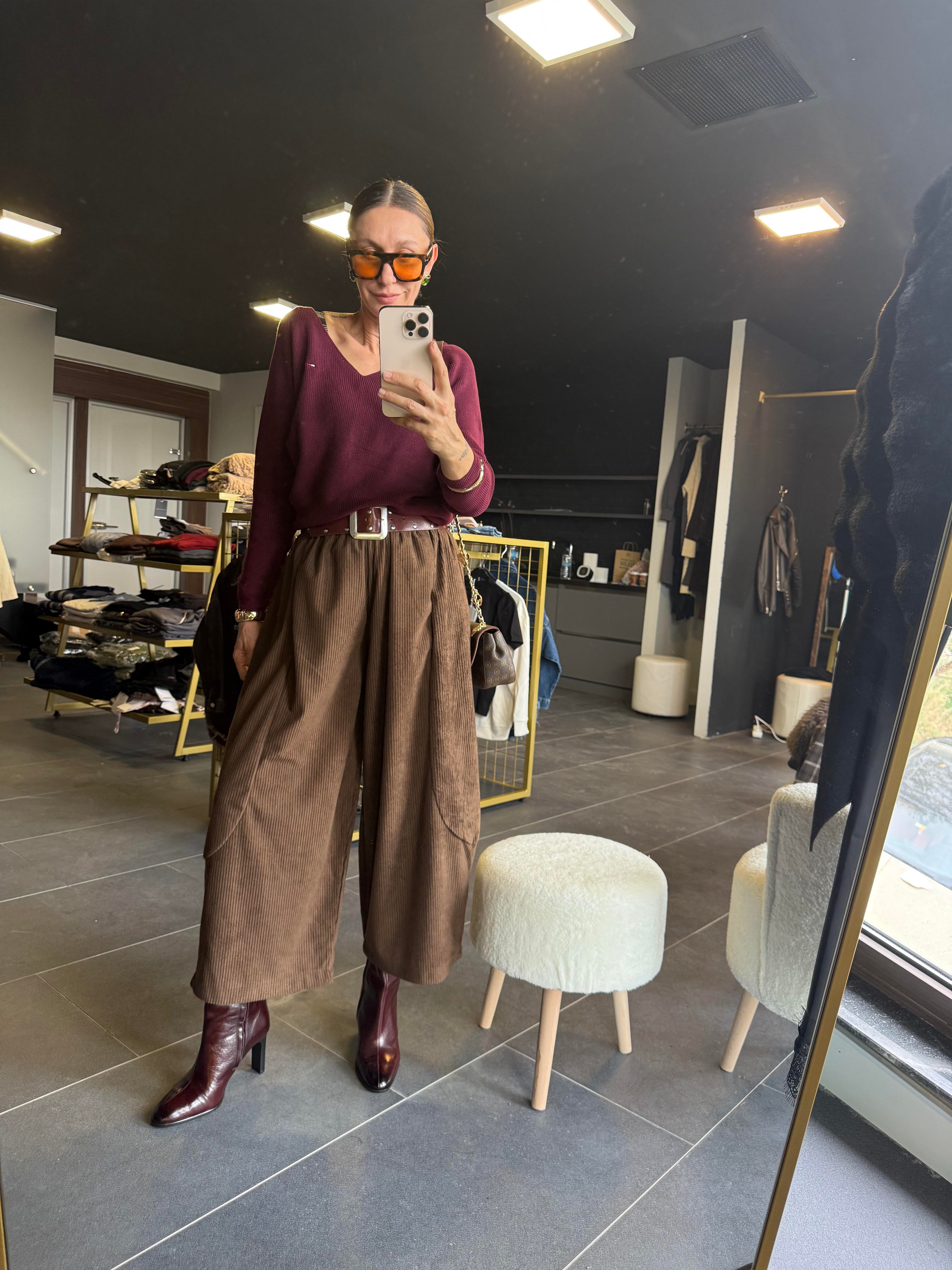 Kahve Şalvar Kadife Pantolon