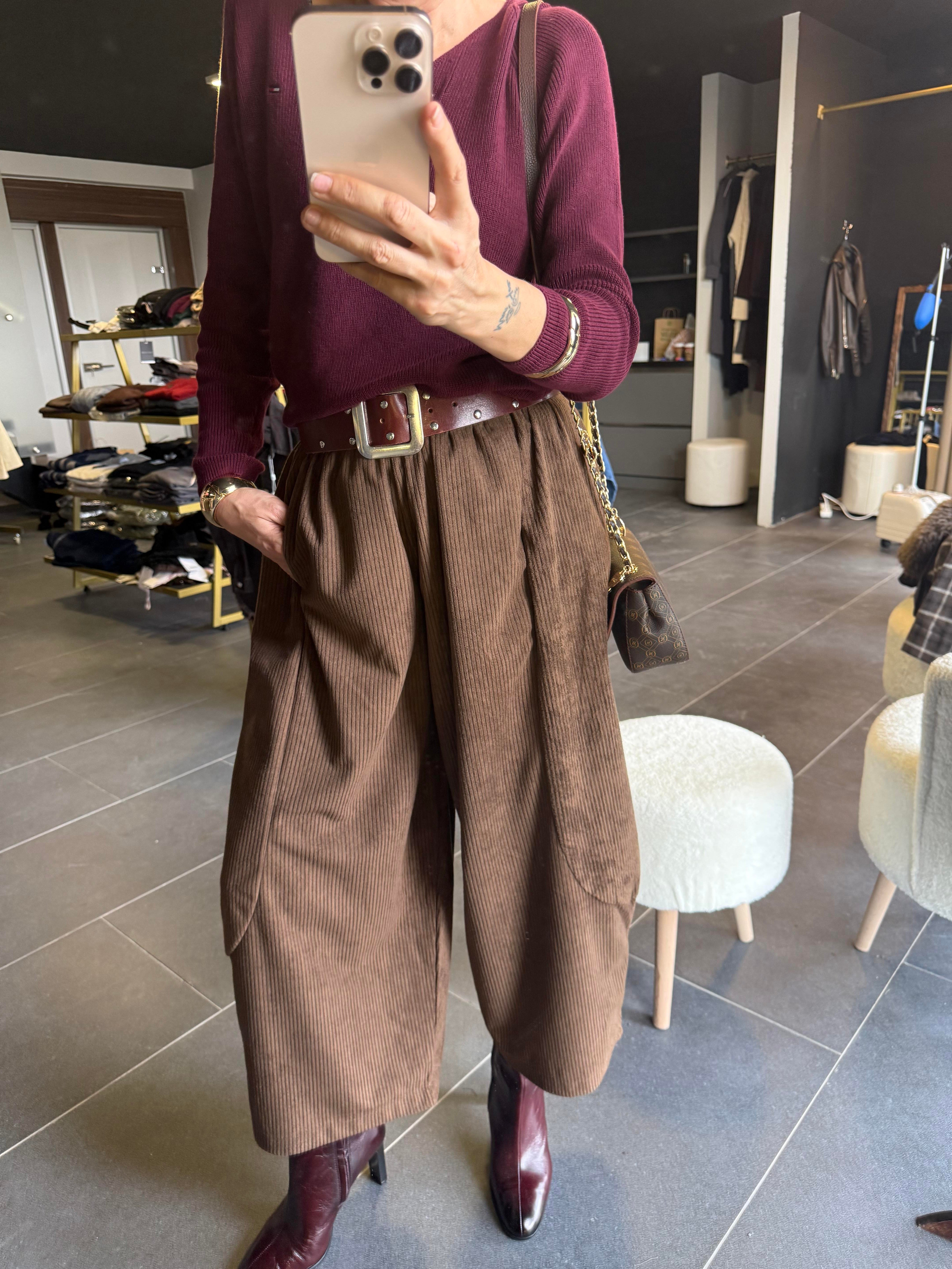 Kahve Şalvar Kadife Pantolon