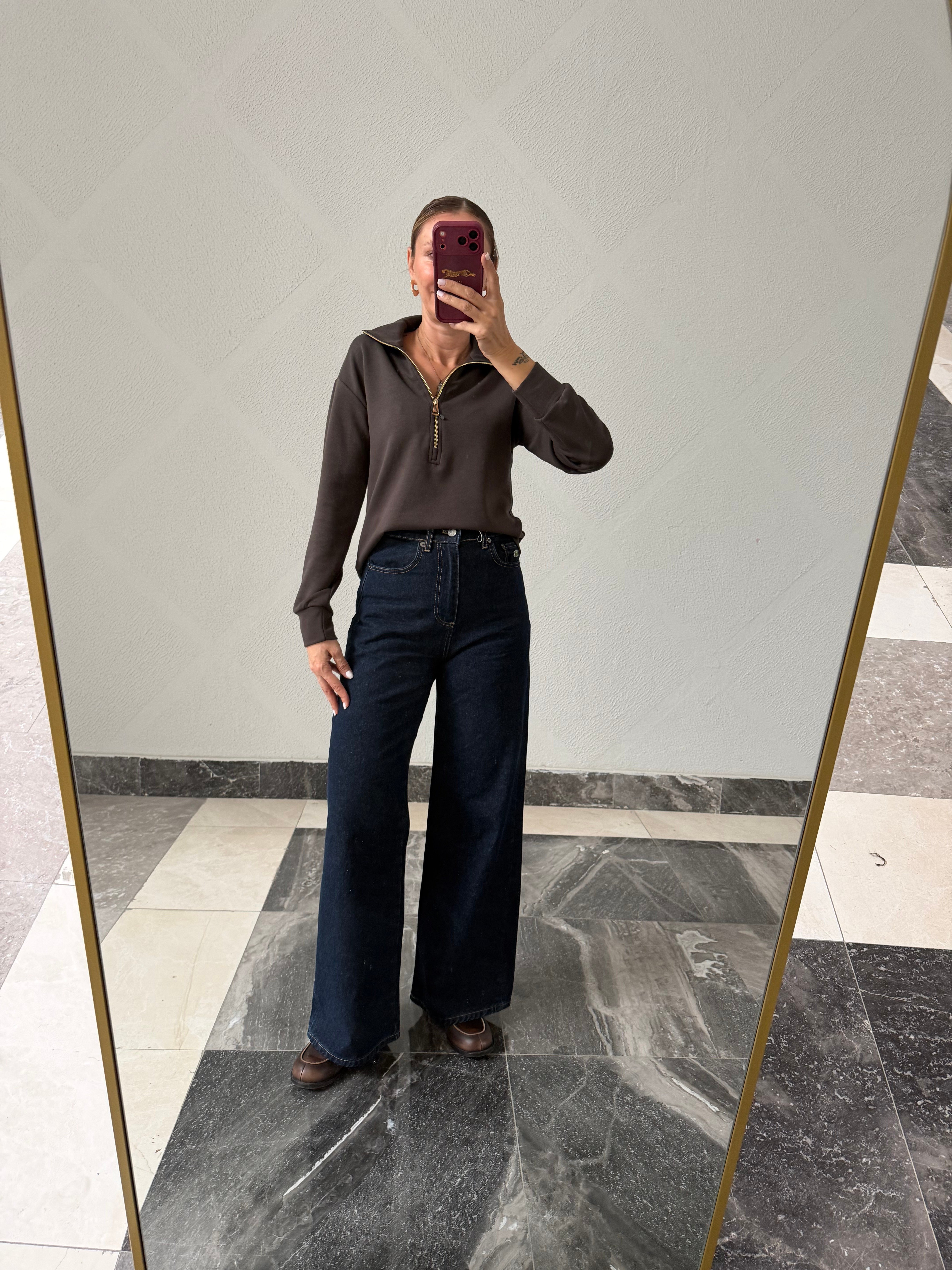 Kahve Work Gold Fermuarlı Modal Üst