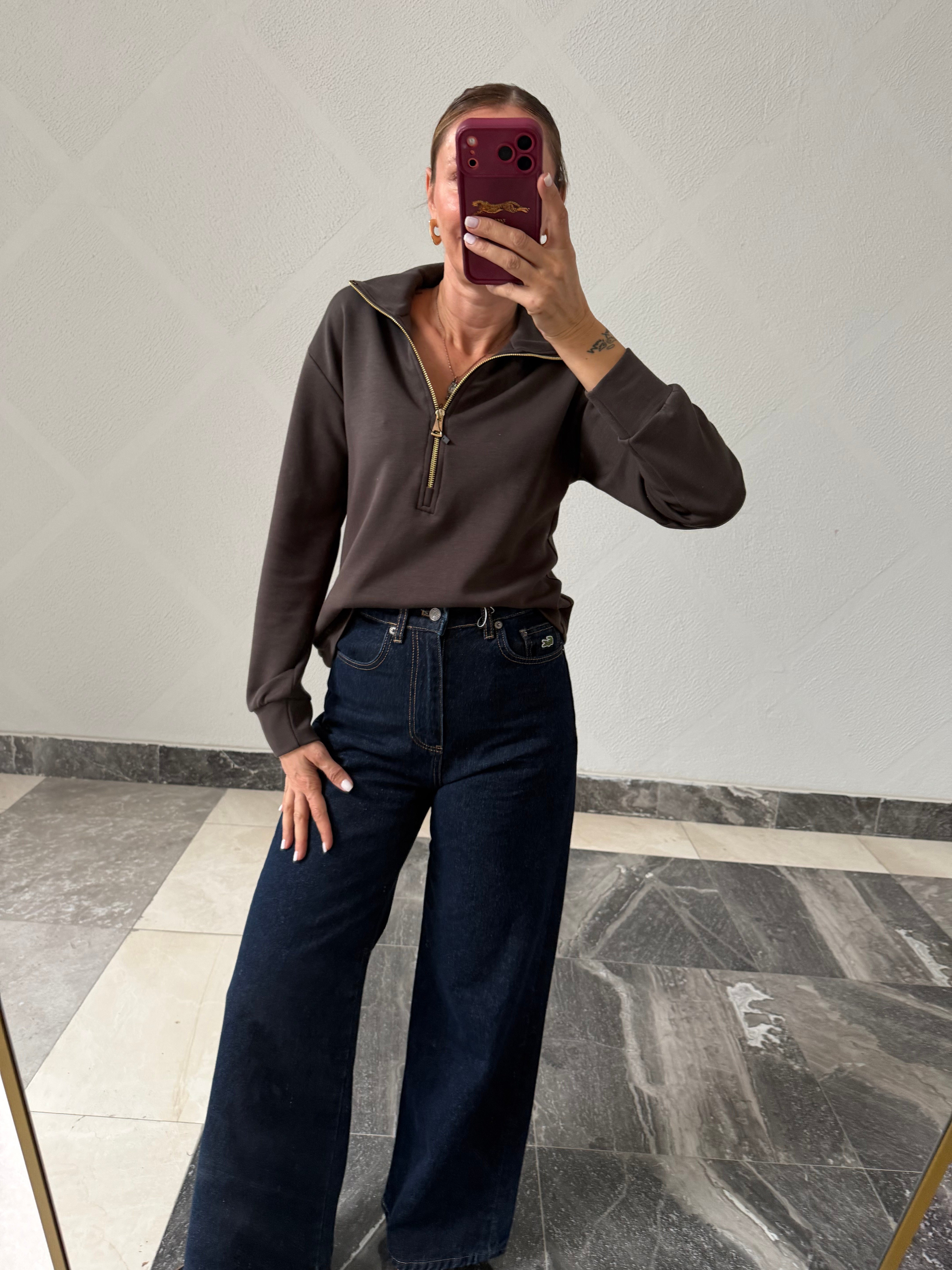 Kahve Work Gold Fermuarlı Modal Üst
