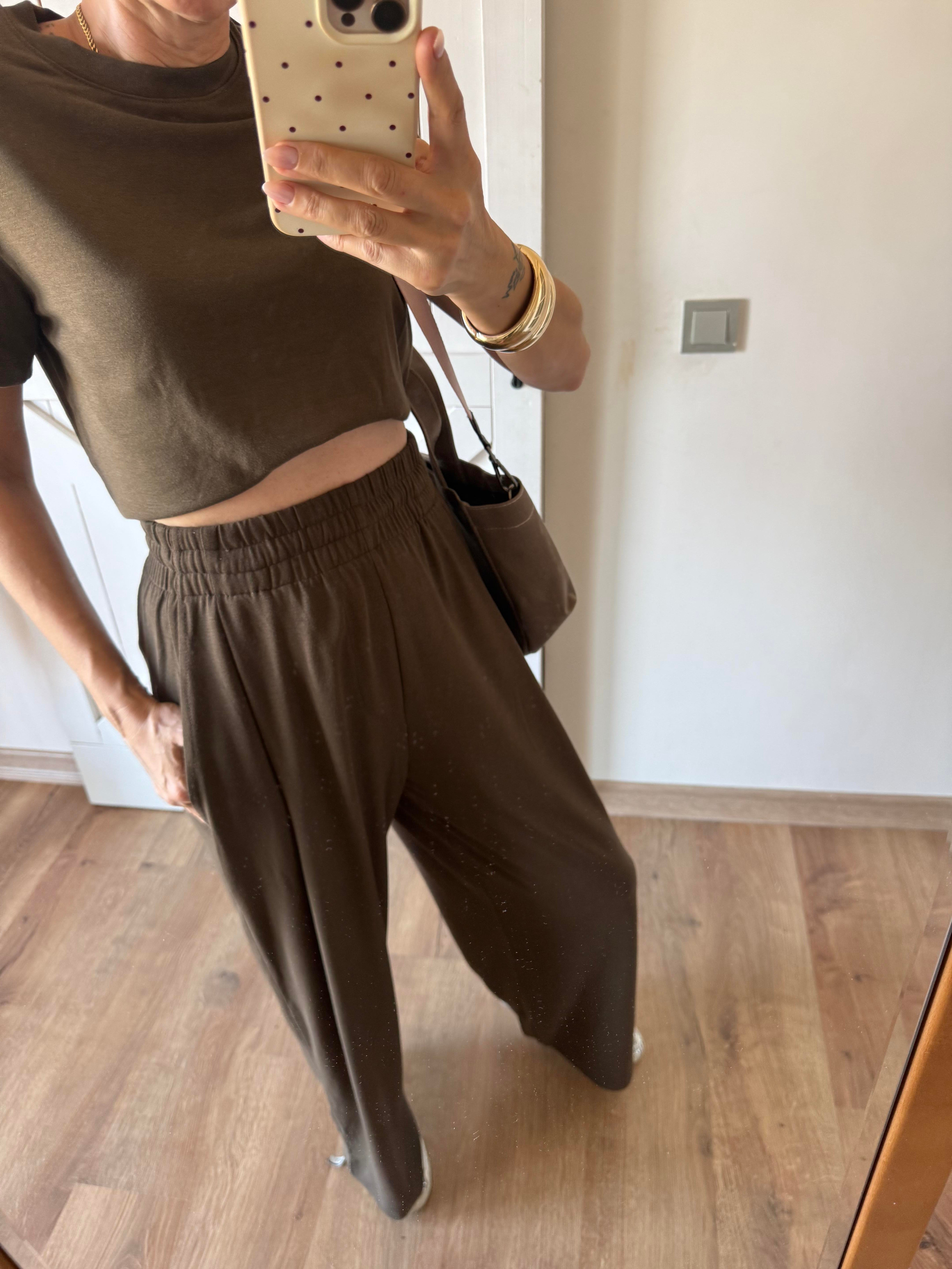 Kahve Yüksek Bel Salaş Eşofman