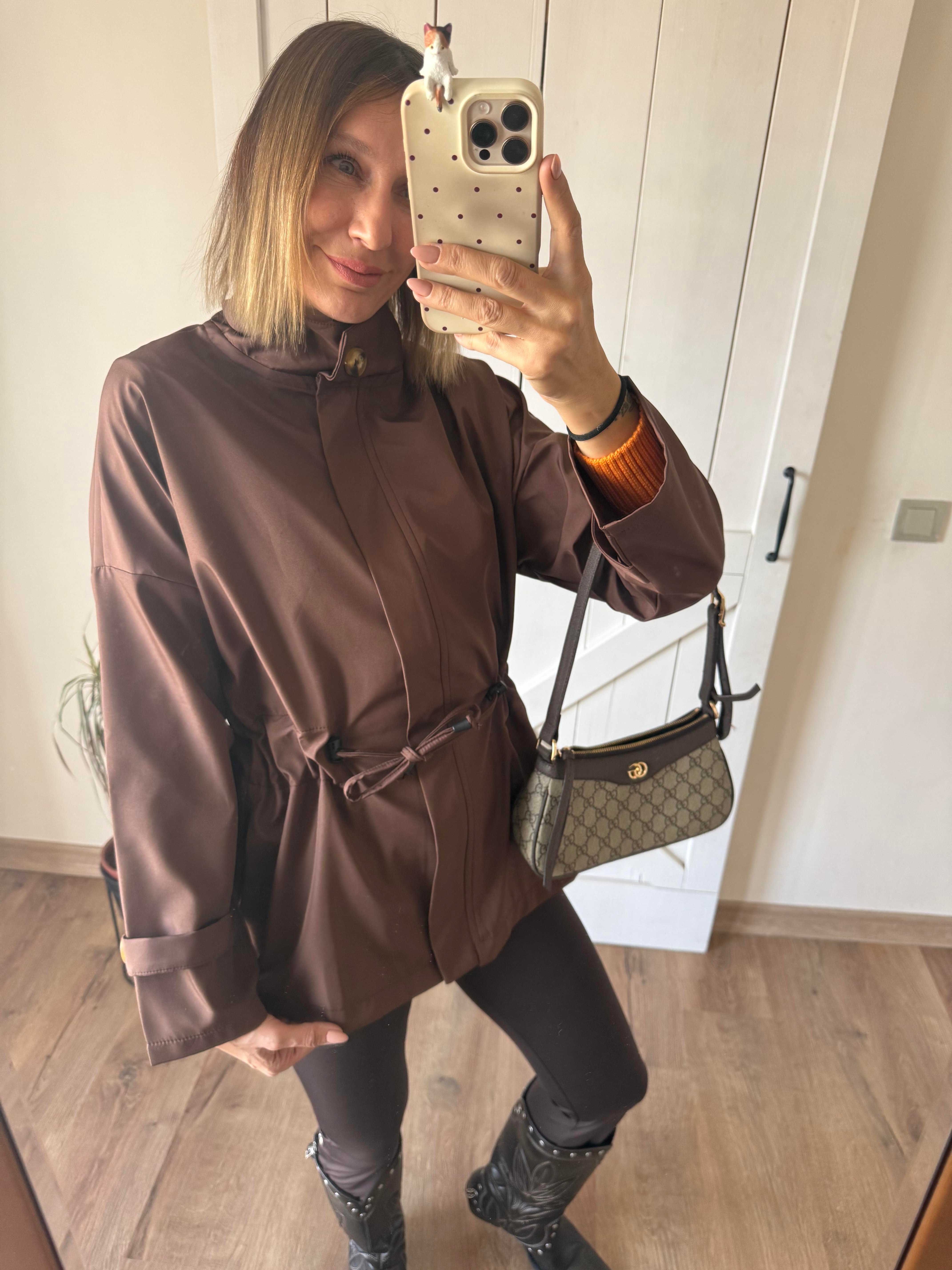 Kahverengi Beli Büzdürmeli Yağmurluk