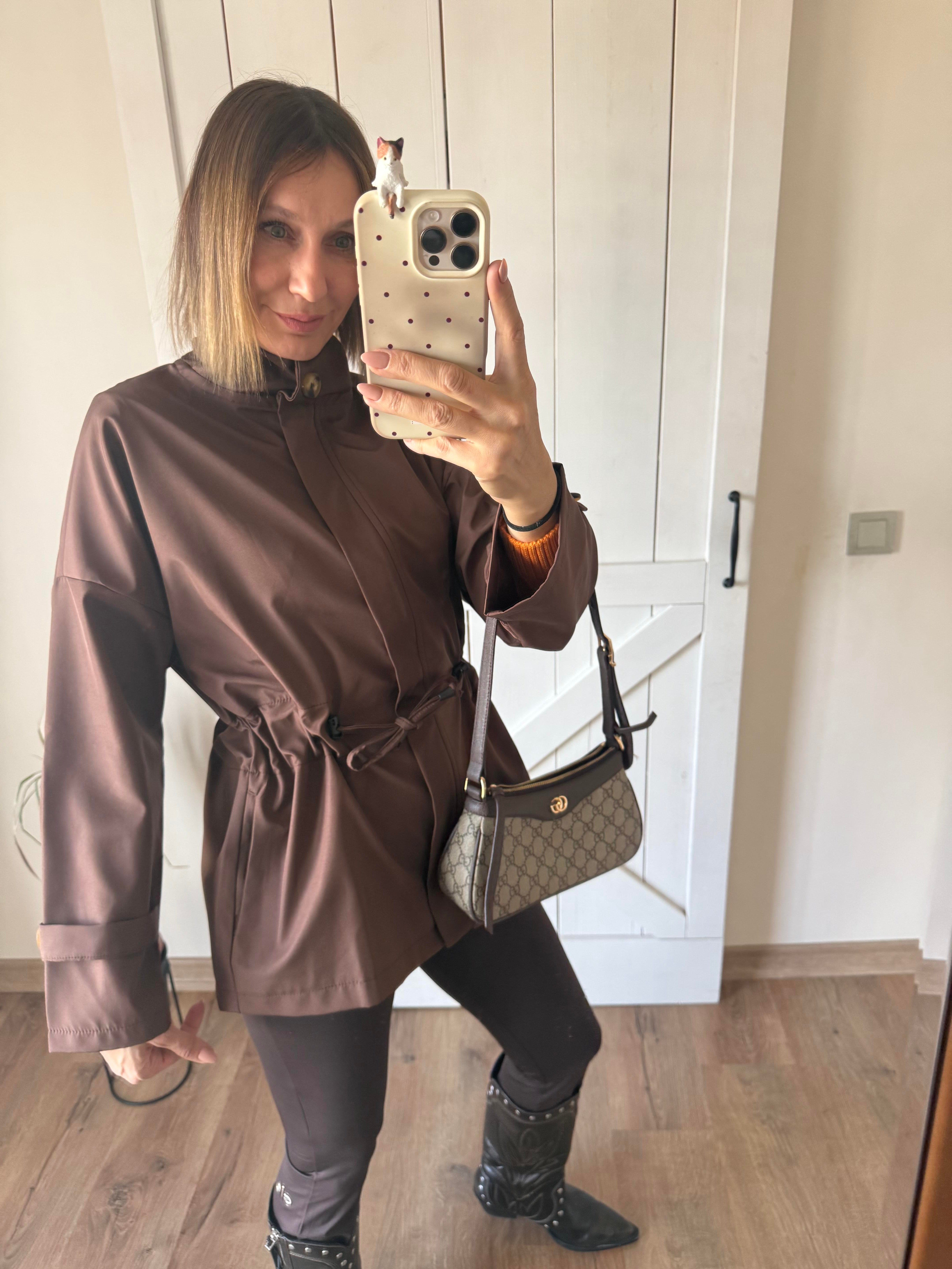 Kahverengi Beli Büzdürmeli Yağmurluk