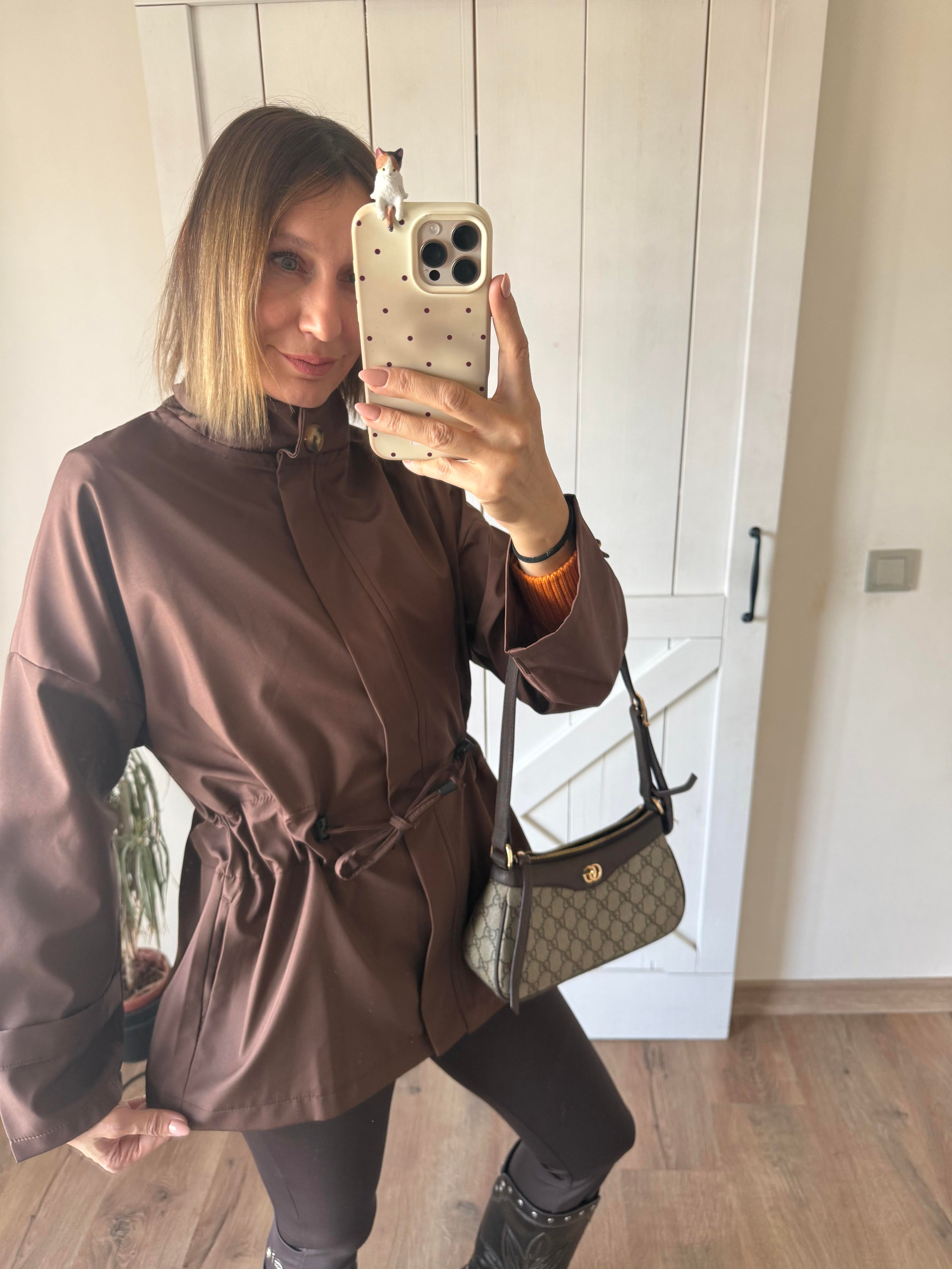 Kahverengi Beli Büzdürmeli Yağmurluk