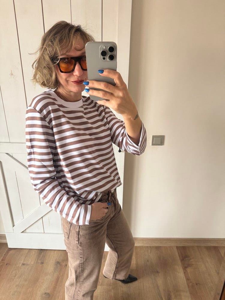 Kahverengi Çizgi Detaylı Basic