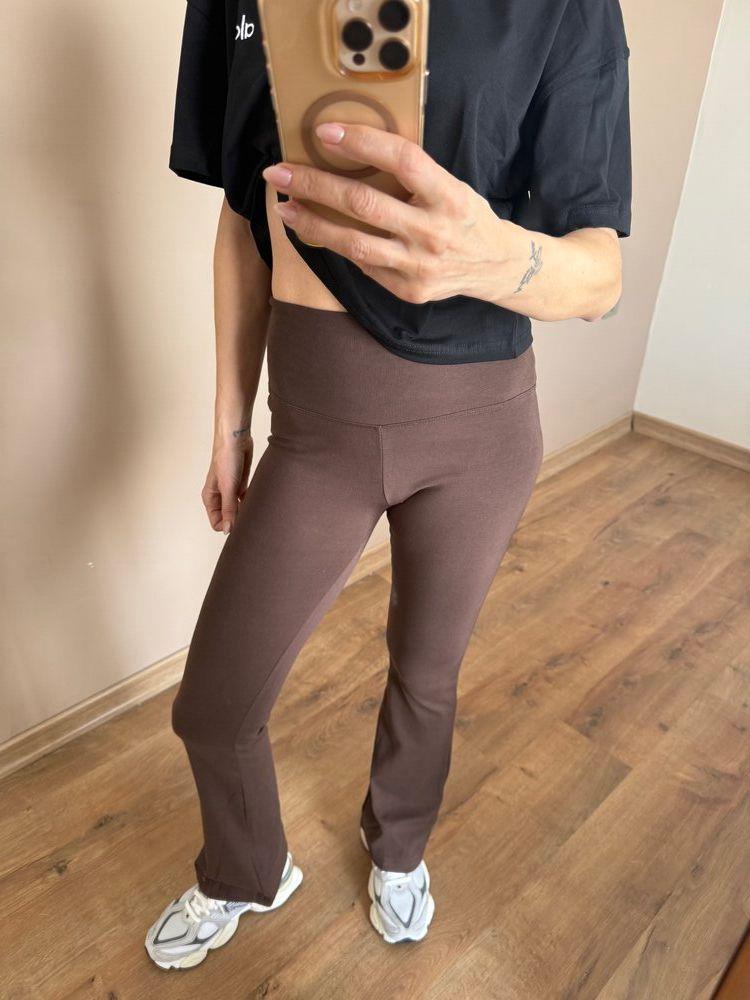 Kahverengi İspanyol Paça Ultra Yüksek Bel Fitilli Tayt