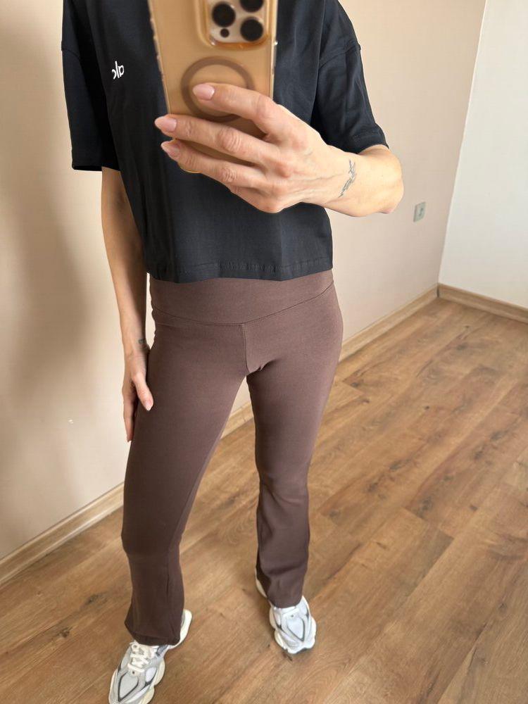 Kahverengi İspanyol Paça Ultra Yüksek Bel Fitilli Tayt