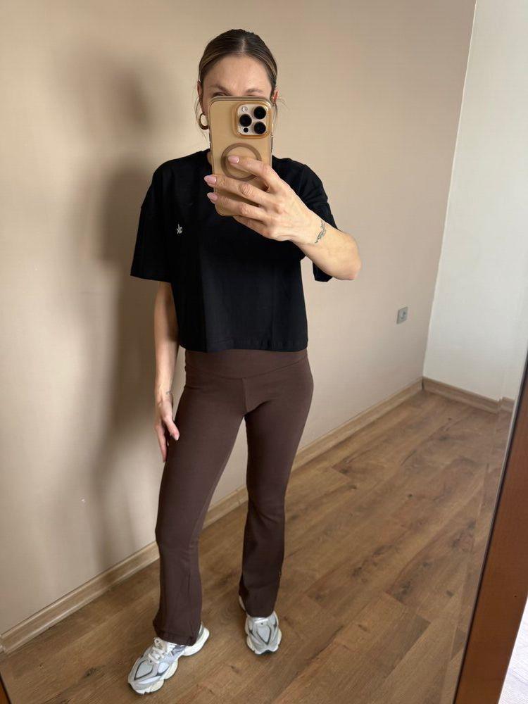 Kahverengi İspanyol Paça Ultra Yüksek Bel Fitilli Tayt