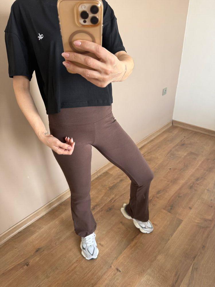 Kahverengi İspanyol Paça Ultra Yüksek Bel Fitilli Tayt