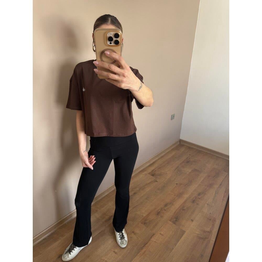 Kahverengi Nakışlı Premium Pamuklu Kumaş  Tshirt