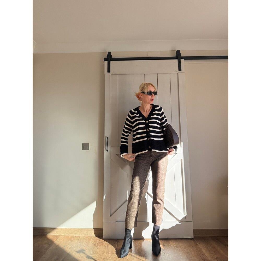 Kahverengi Yılan Desenli Kadın Mom Fit Jean