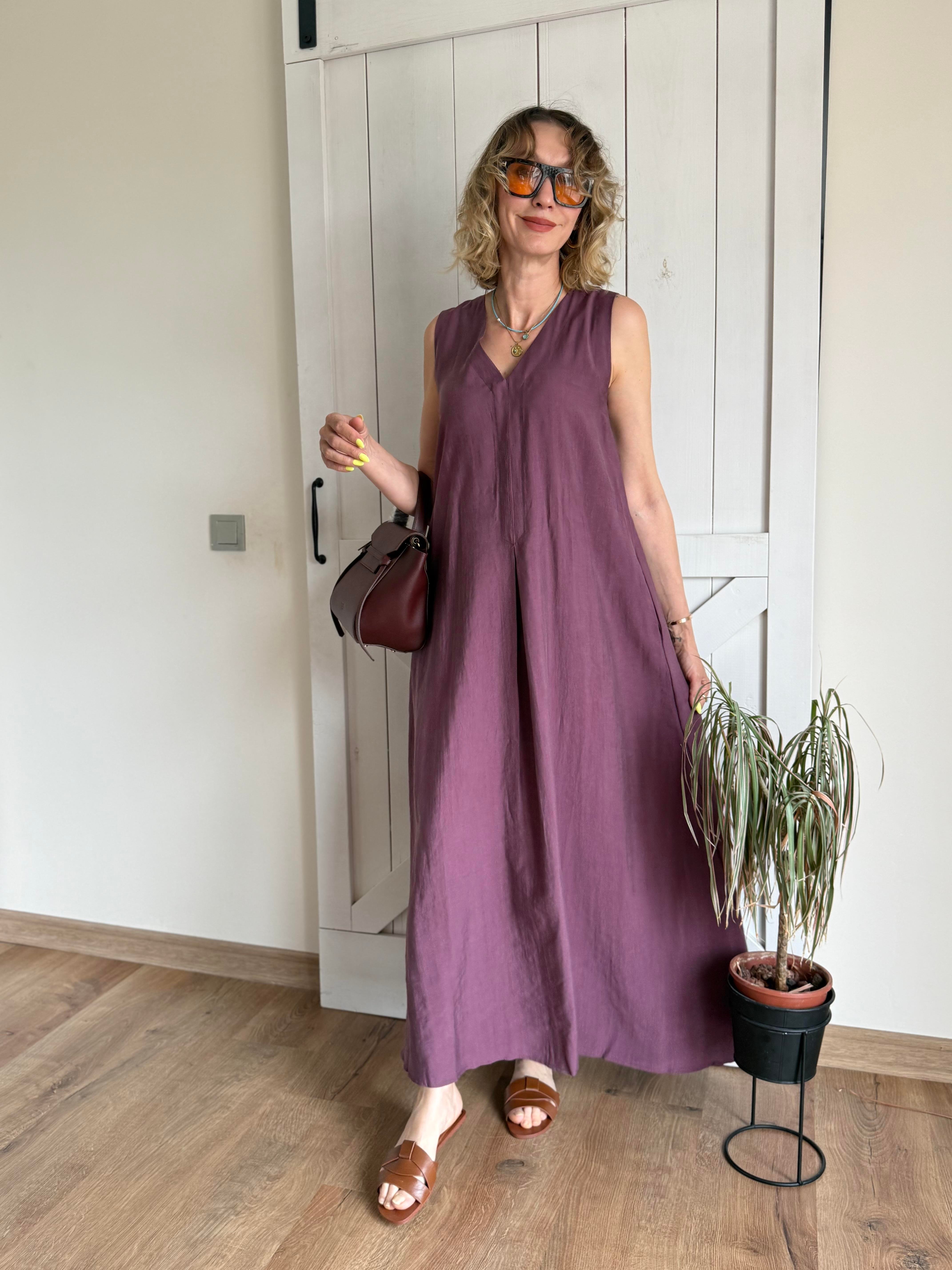 Kalın Askılı Max Boy Üzüm Elbise