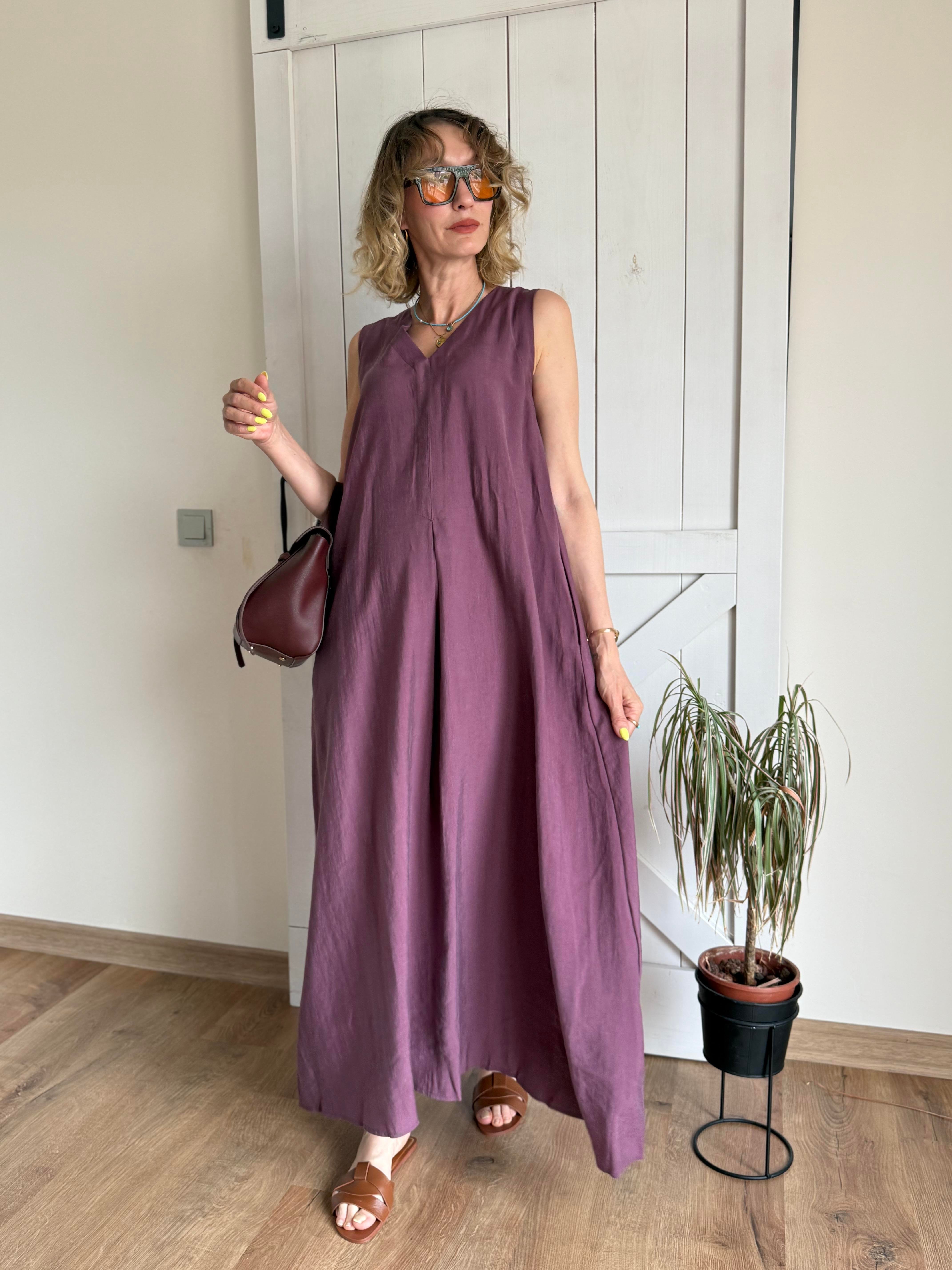 Kalın Askılı Max Boy Üzüm Elbise