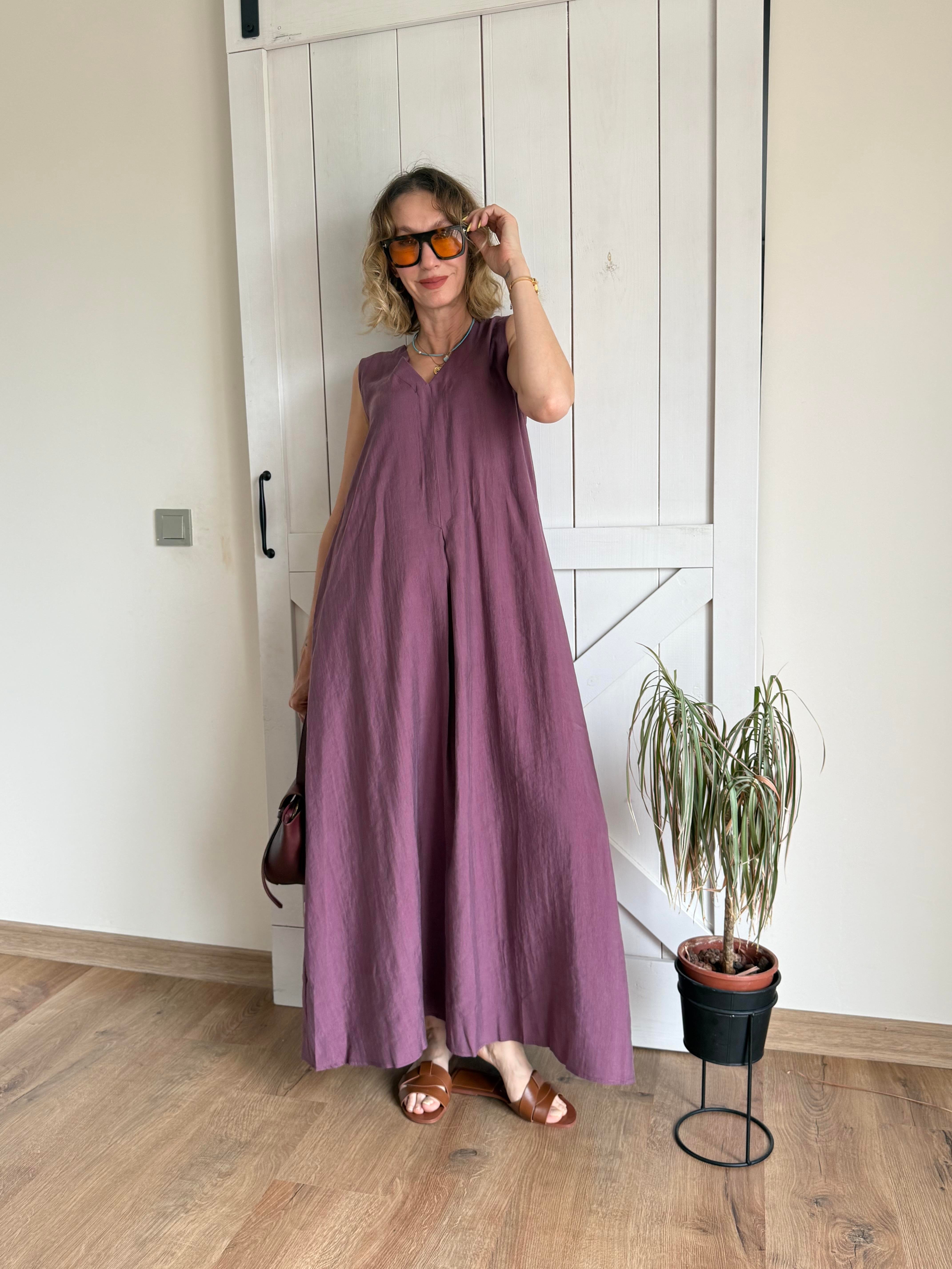 Kalın Askılı Max Boy Üzüm Elbise