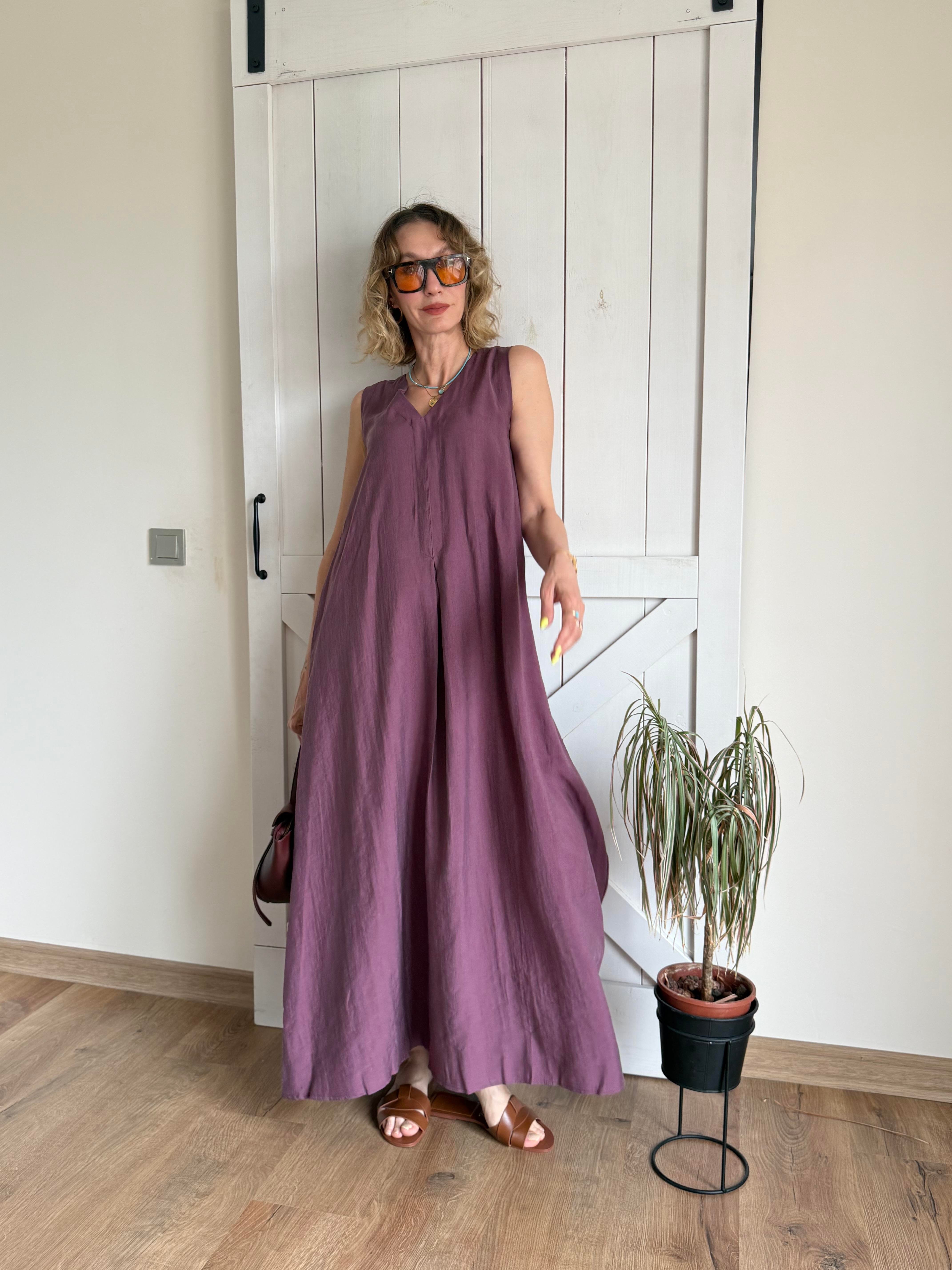 Kalın Askılı Max Boy Üzüm Elbise