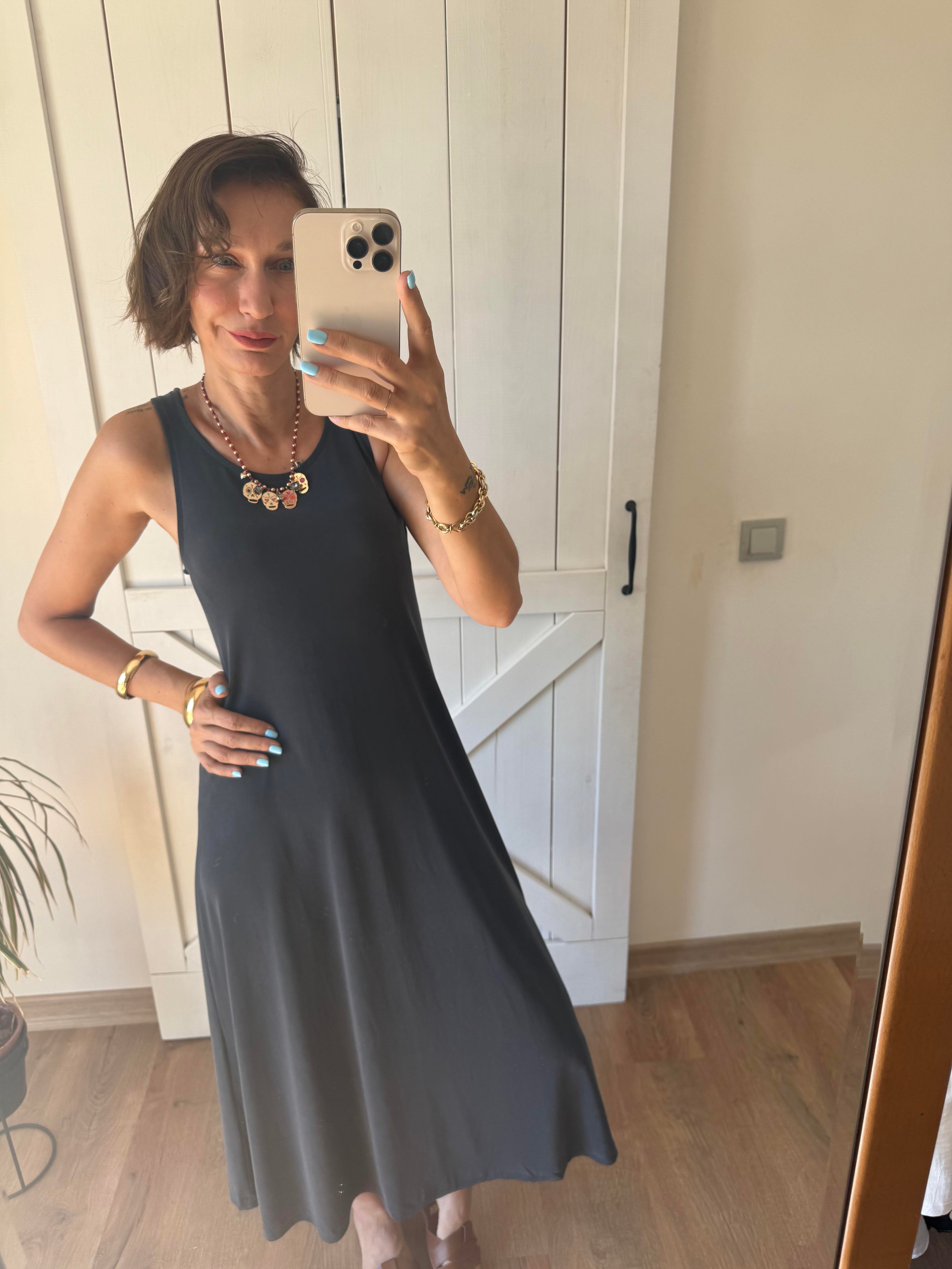 Kalın Askılı Modal Elbise