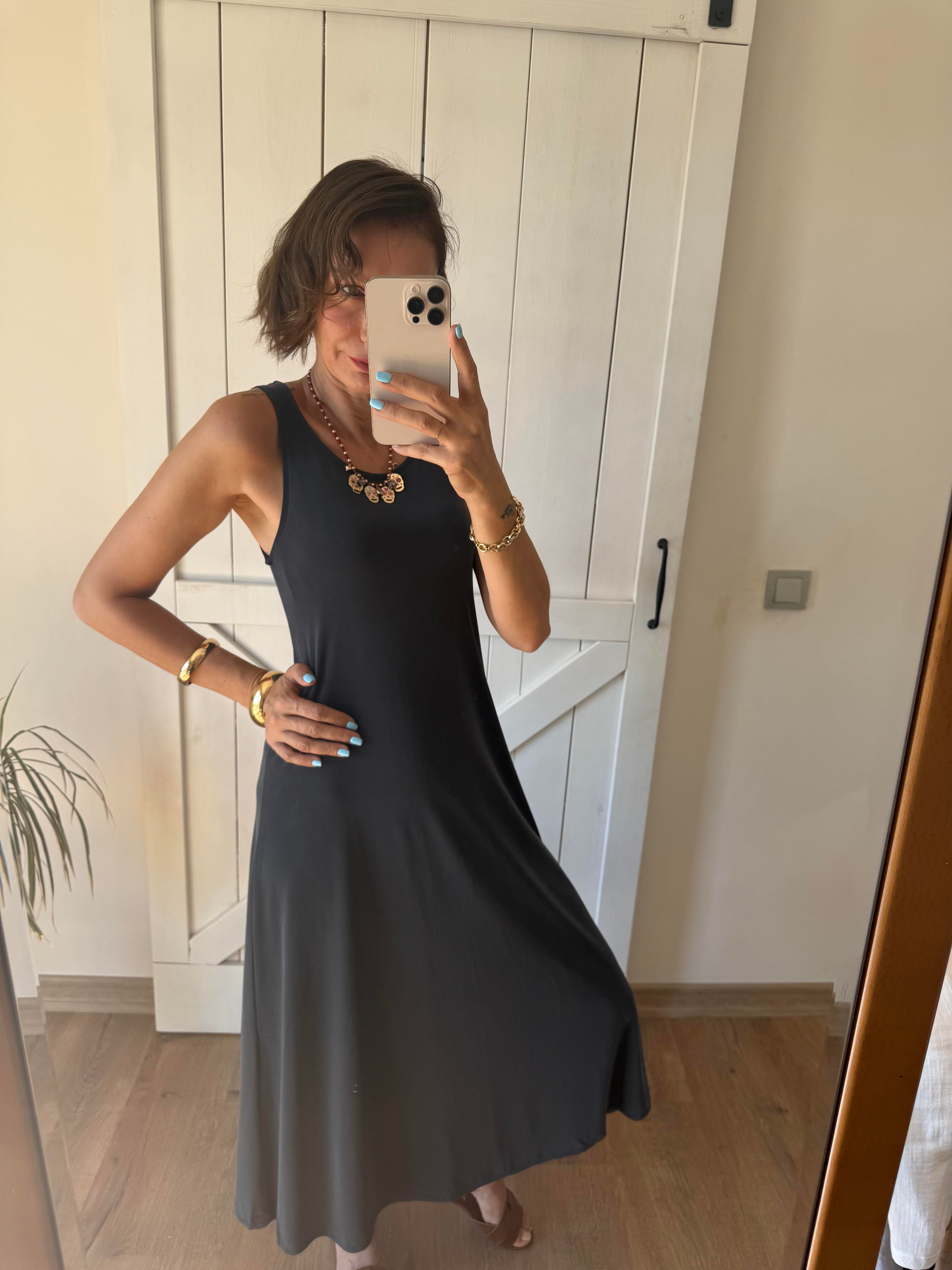 Kalın Askılı Modal Elbise