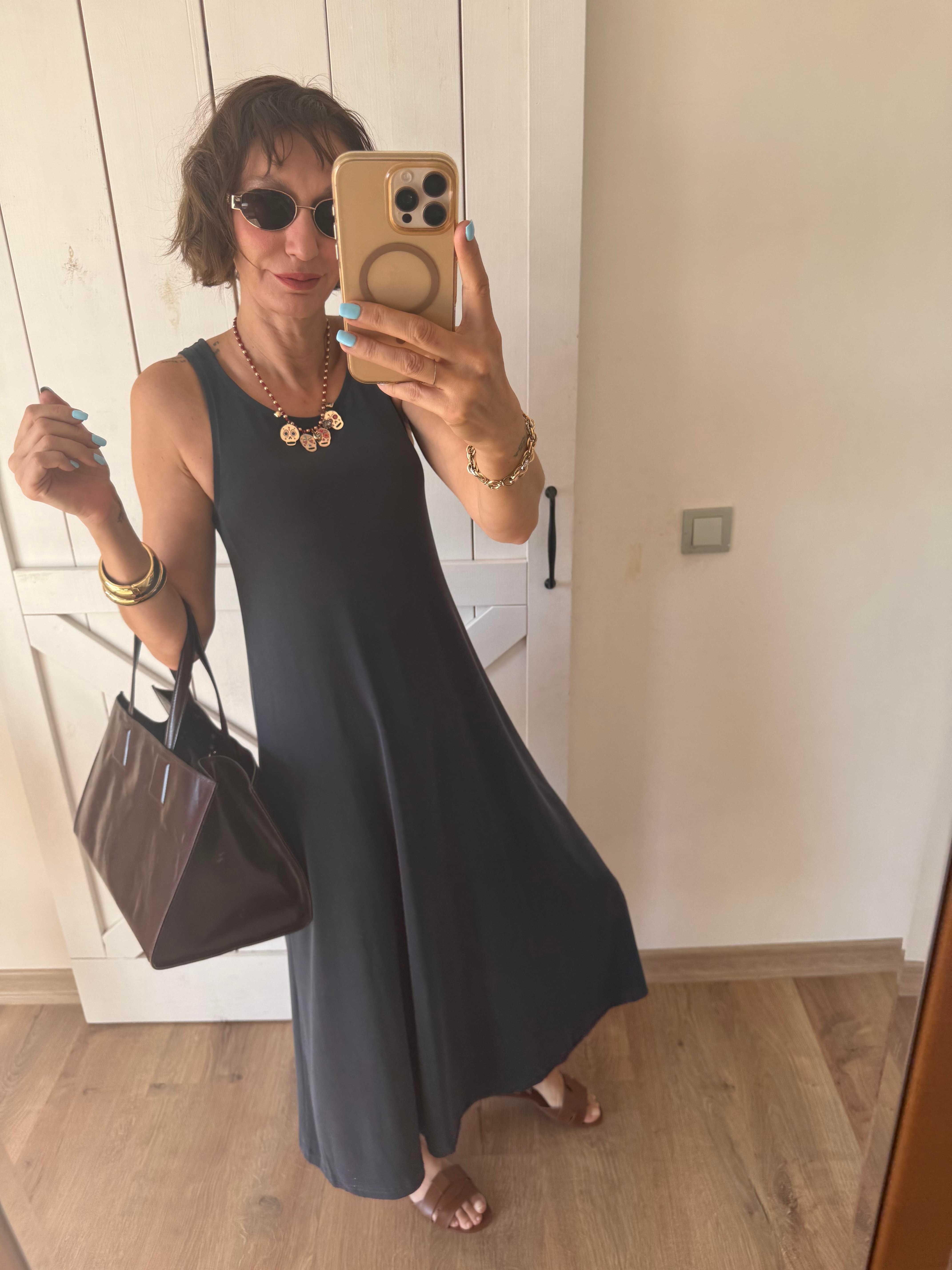 Kalın Askılı Modal Elbise