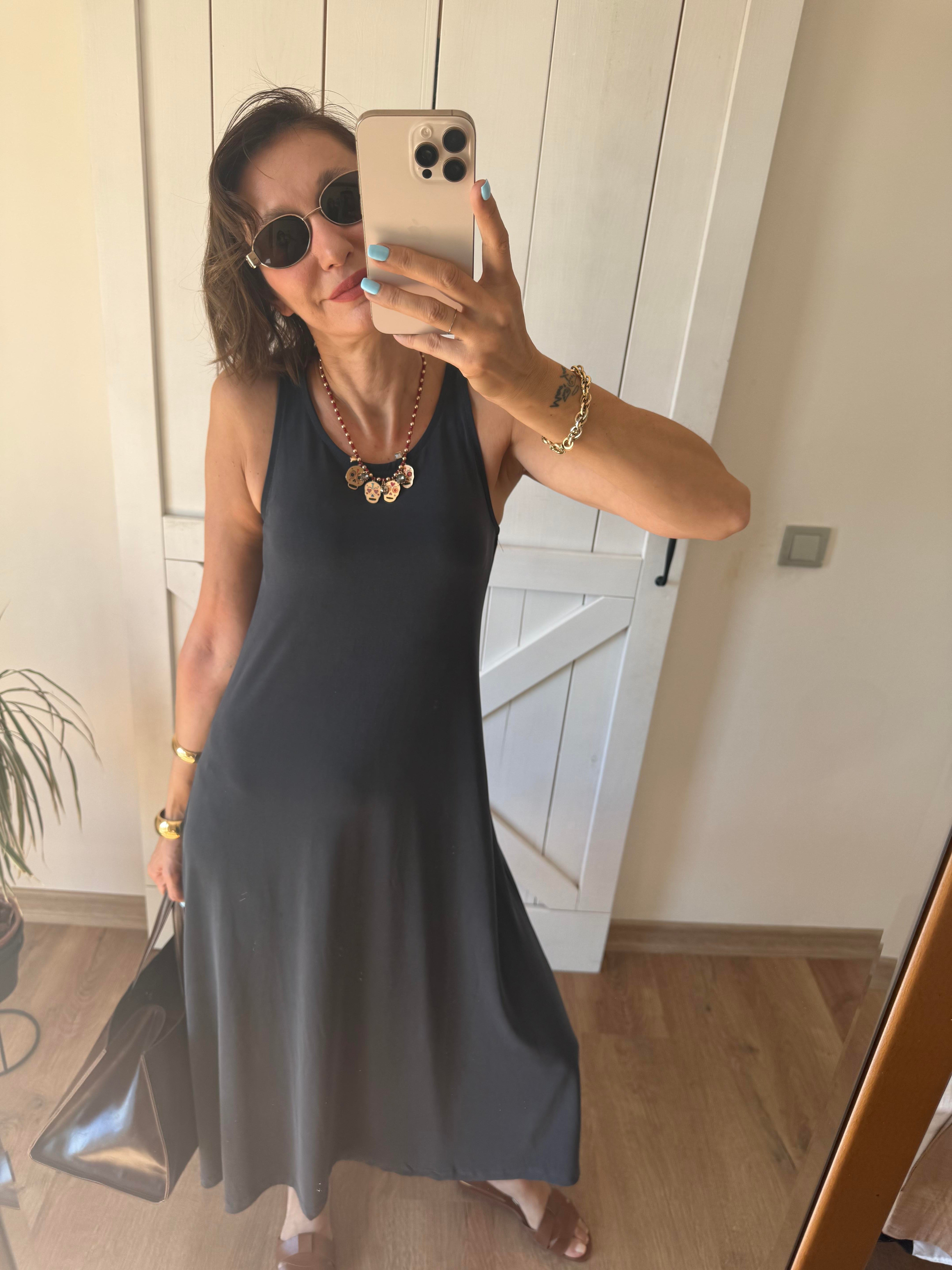 Kalın Askılı Modal Elbise