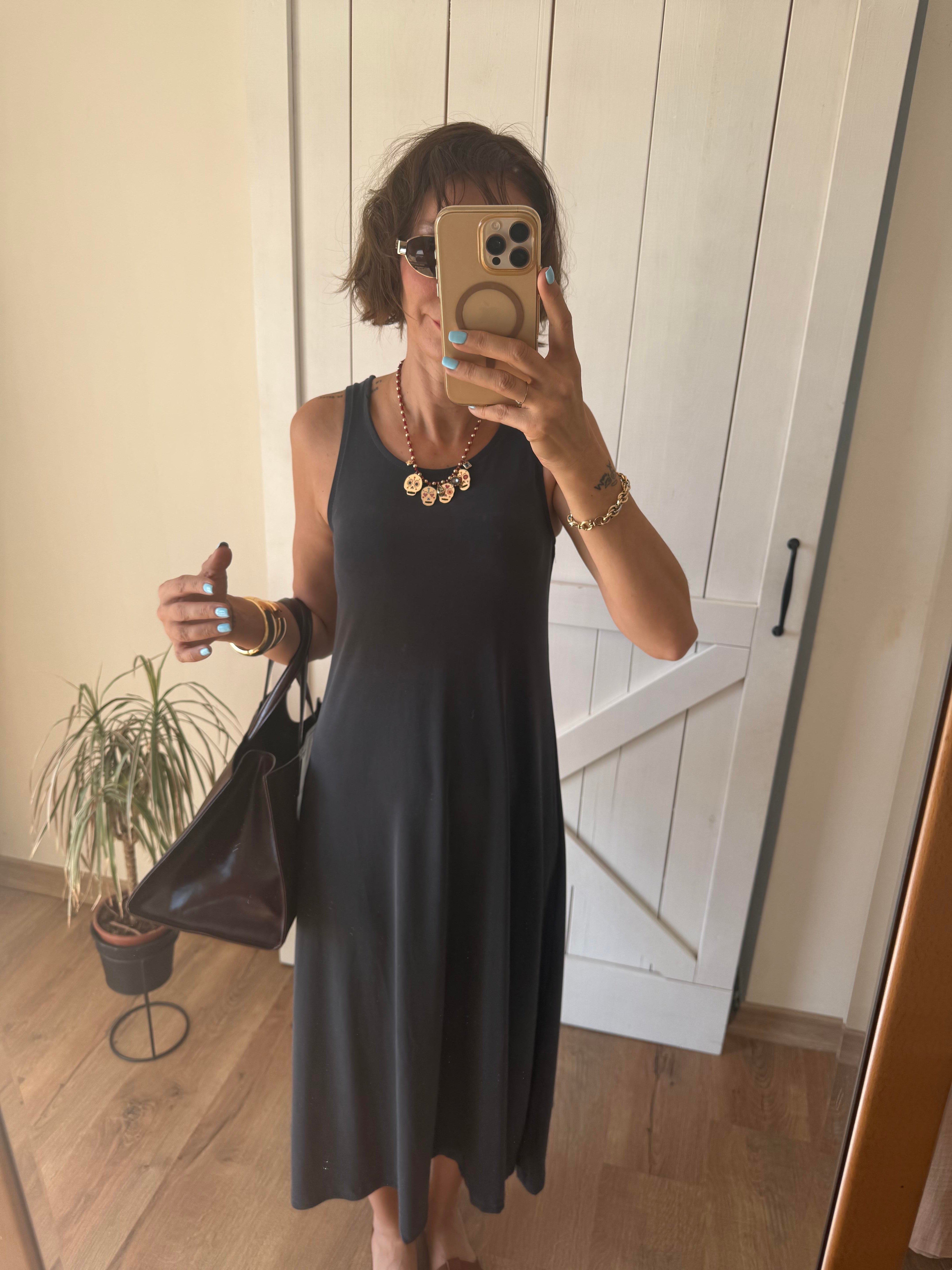 Kalın Askılı Modal Elbise