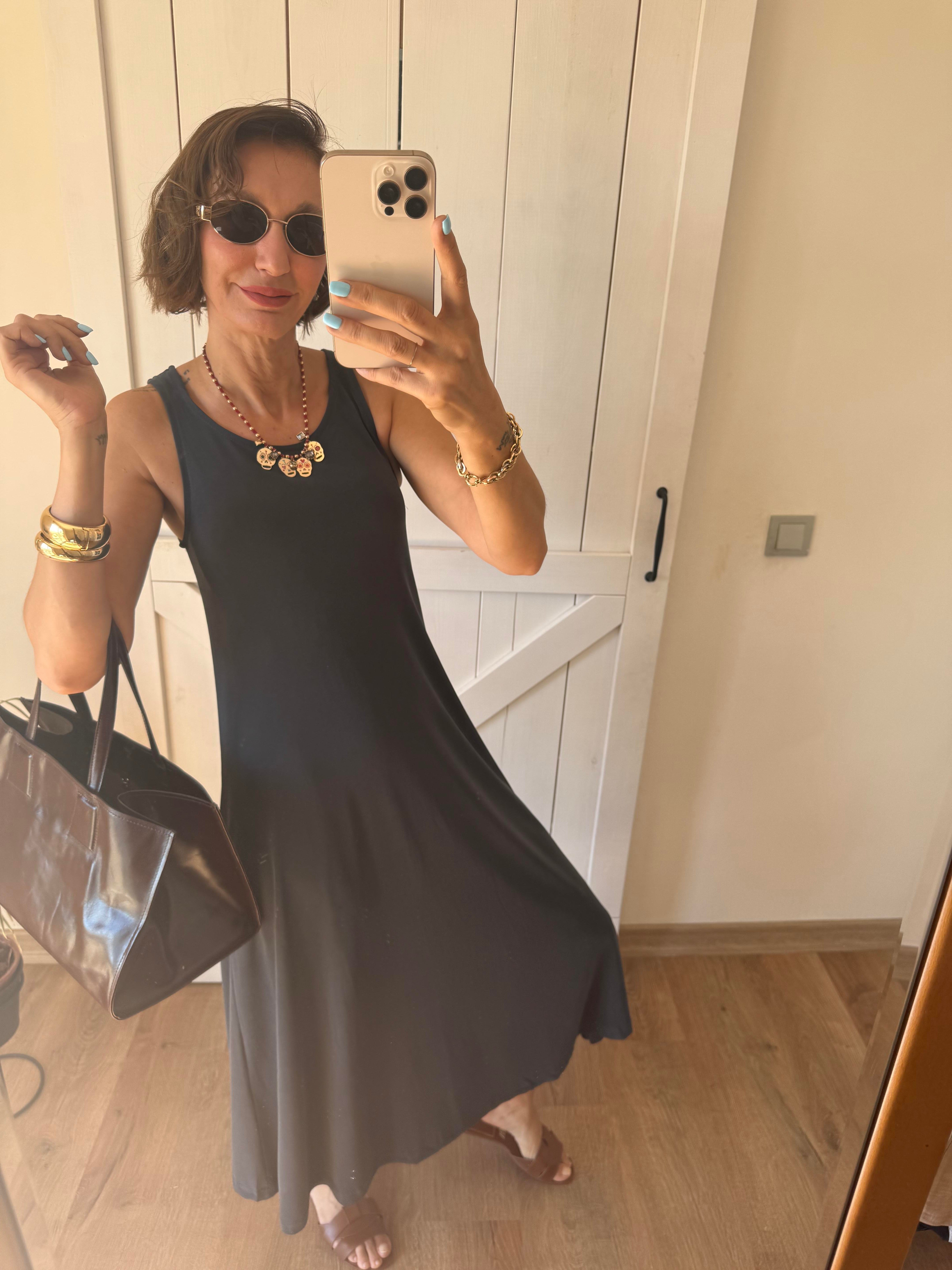 Kalın Askılı Modal Elbise