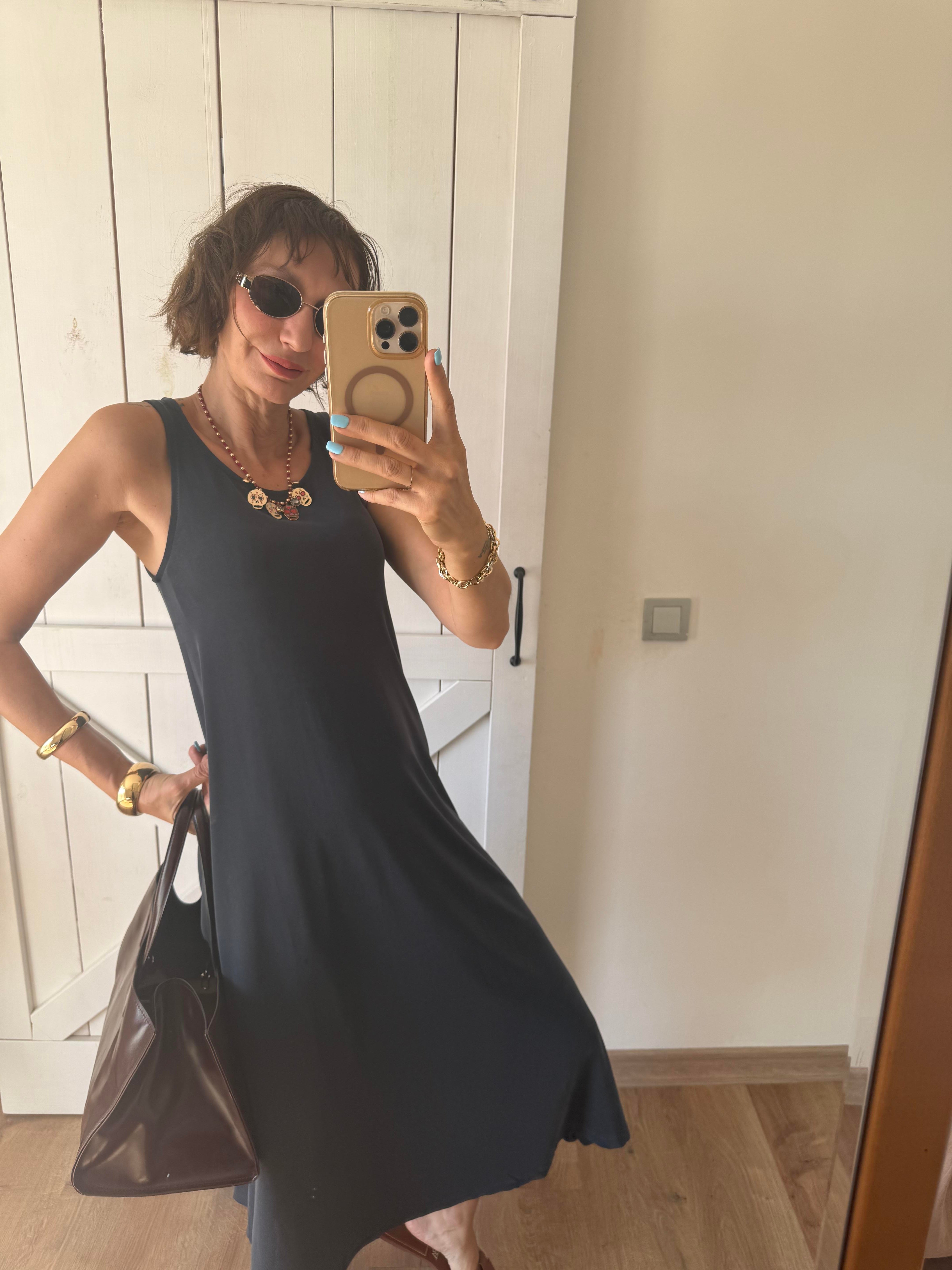 Kalın Askılı Modal Elbise