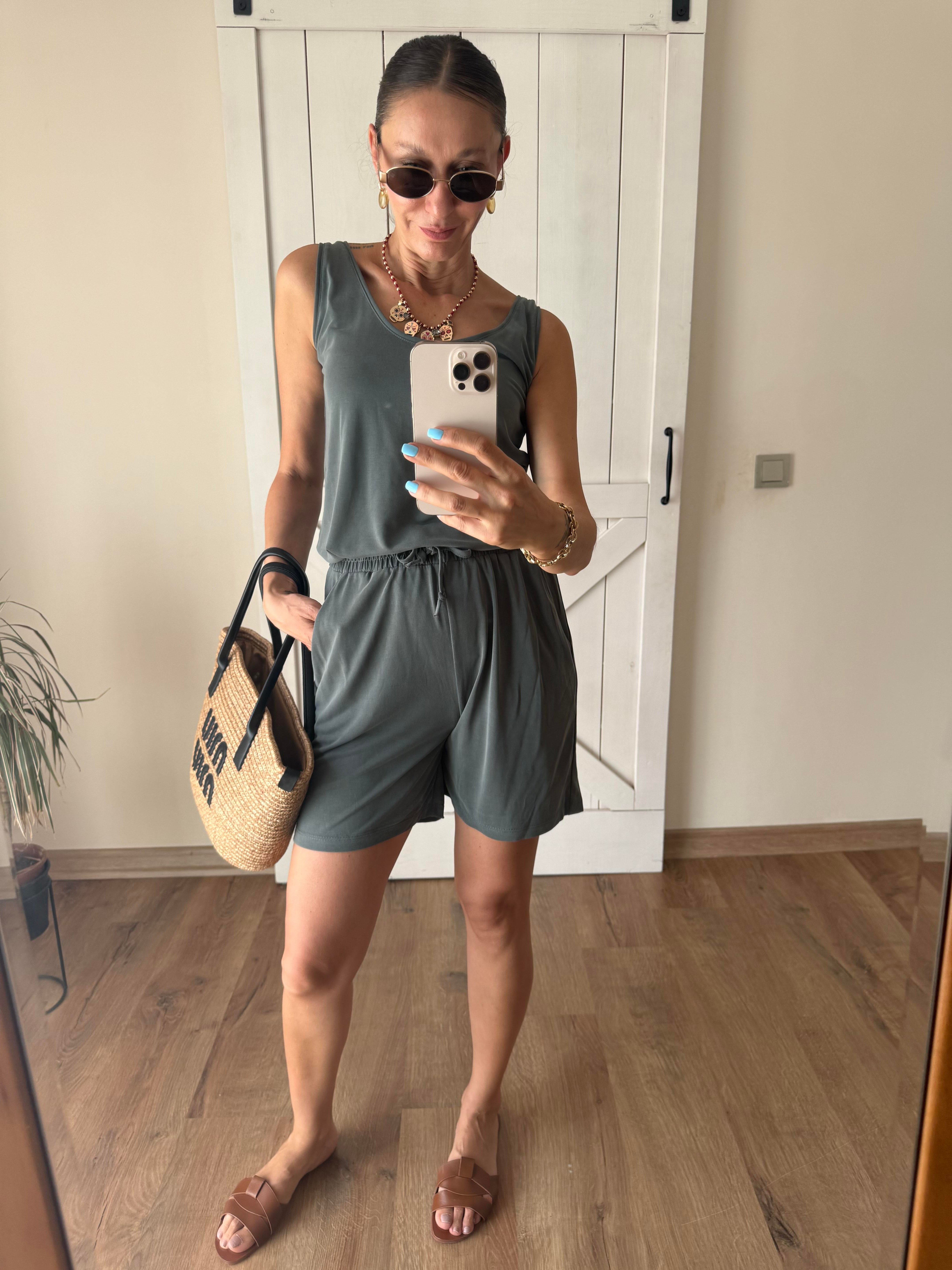 Kalın Askılı Oyş Modal Şort Bluz Çağla Takım