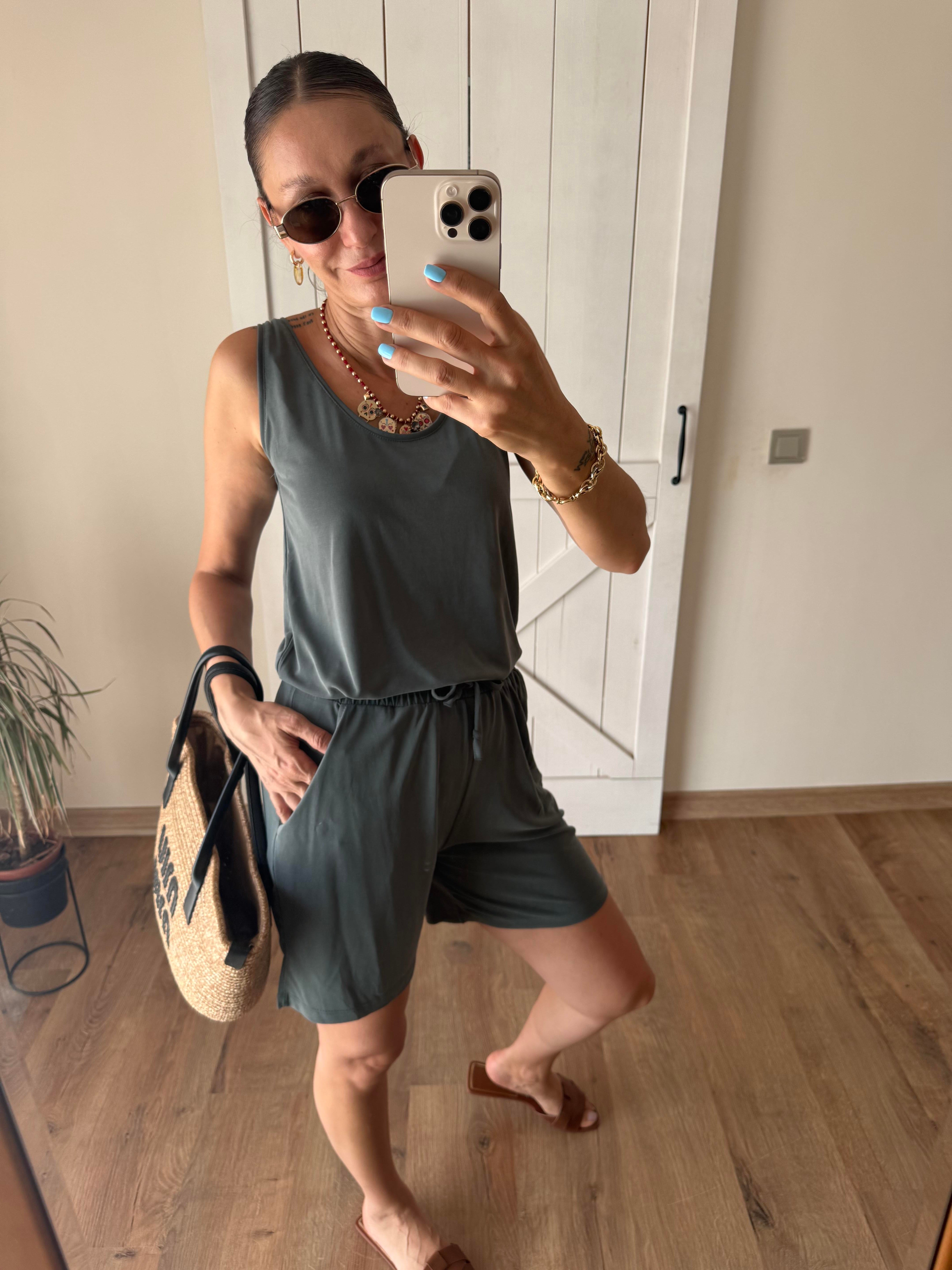 Kalın Askılı Oyş Modal Şort Bluz Çağla Takım