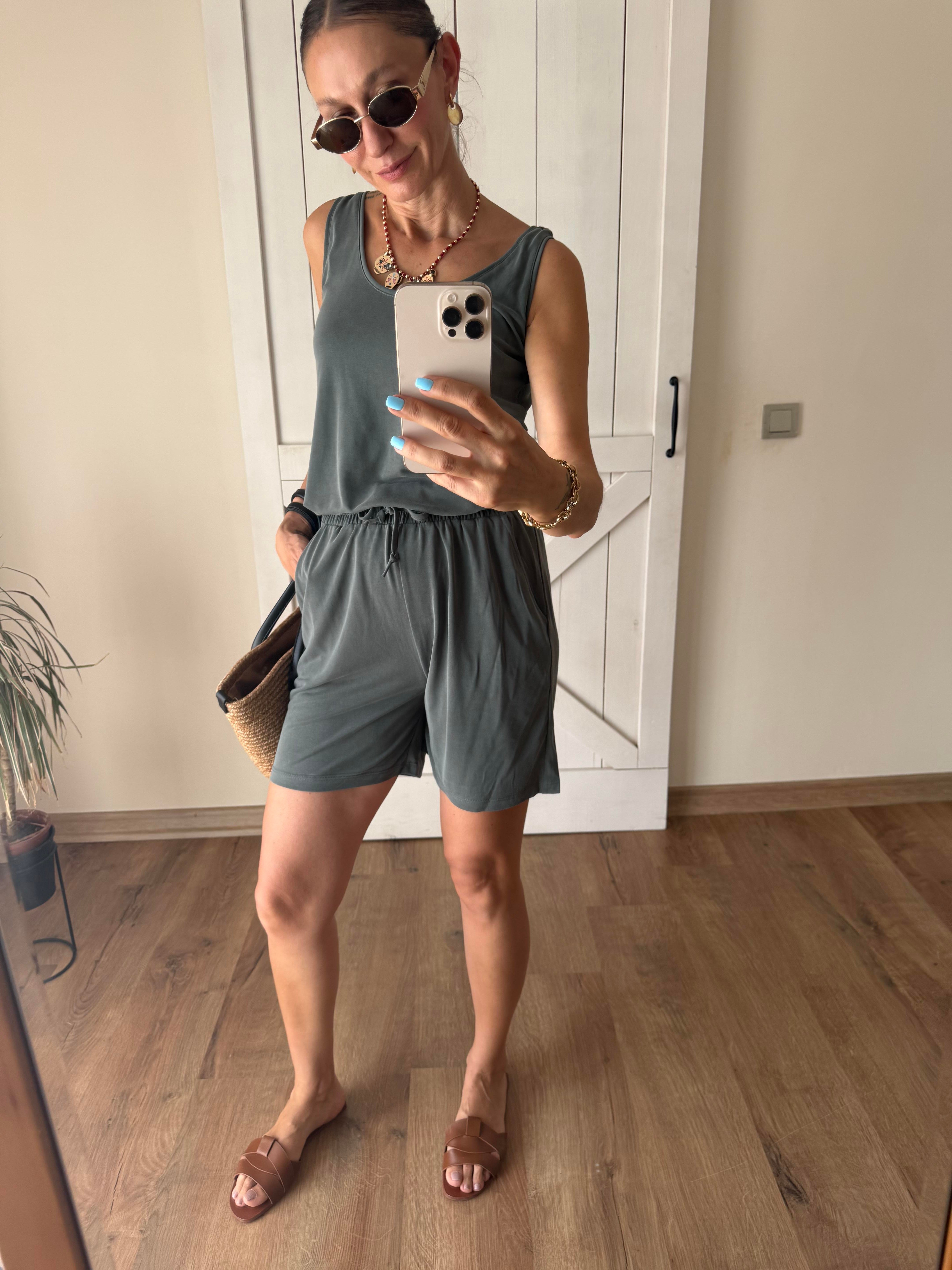 Kalın Askılı Oyş Modal Şort Bluz Çağla Takım