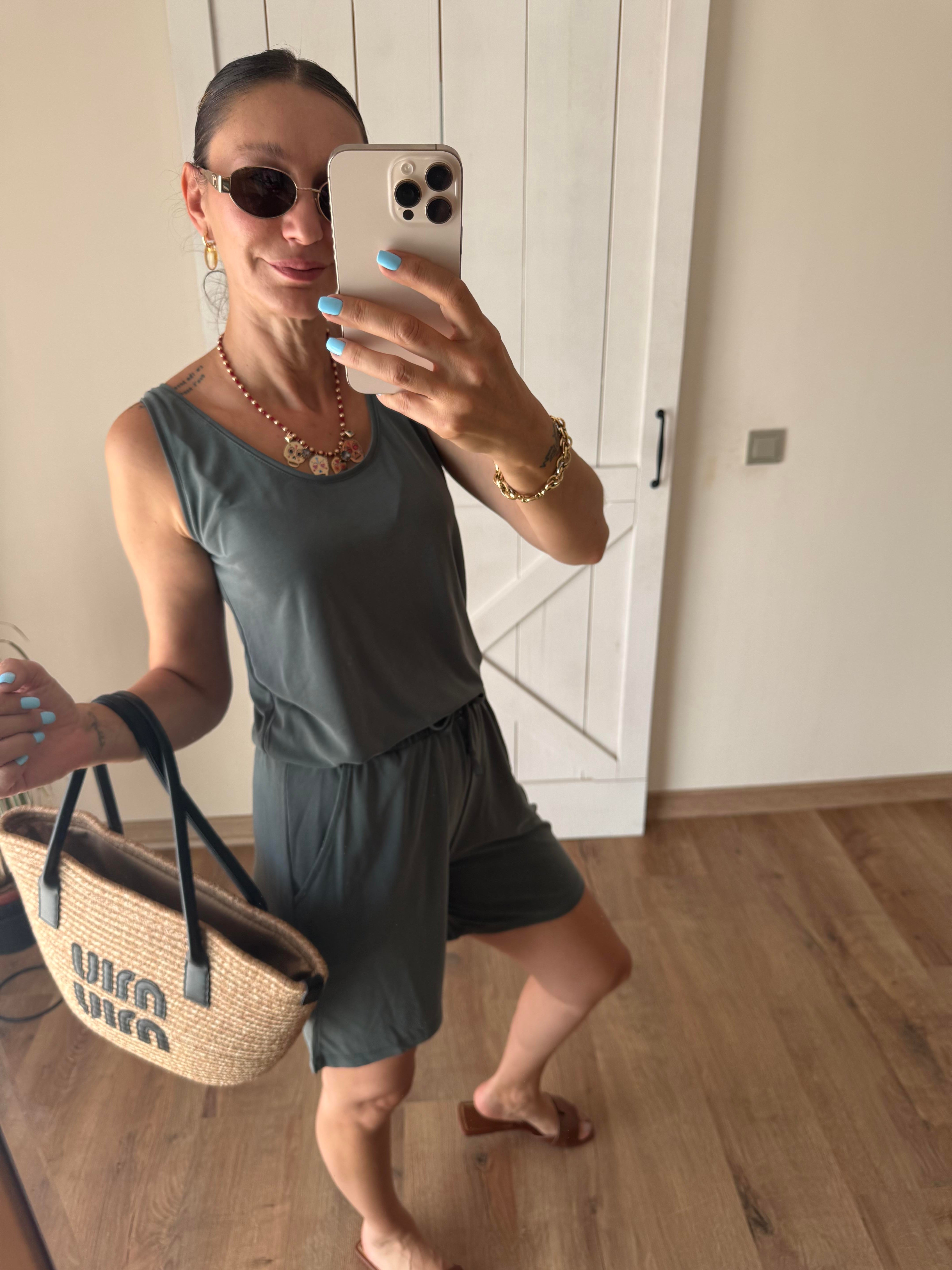 Kalın Askılı Oyş Modal Şort Bluz Çağla Takım