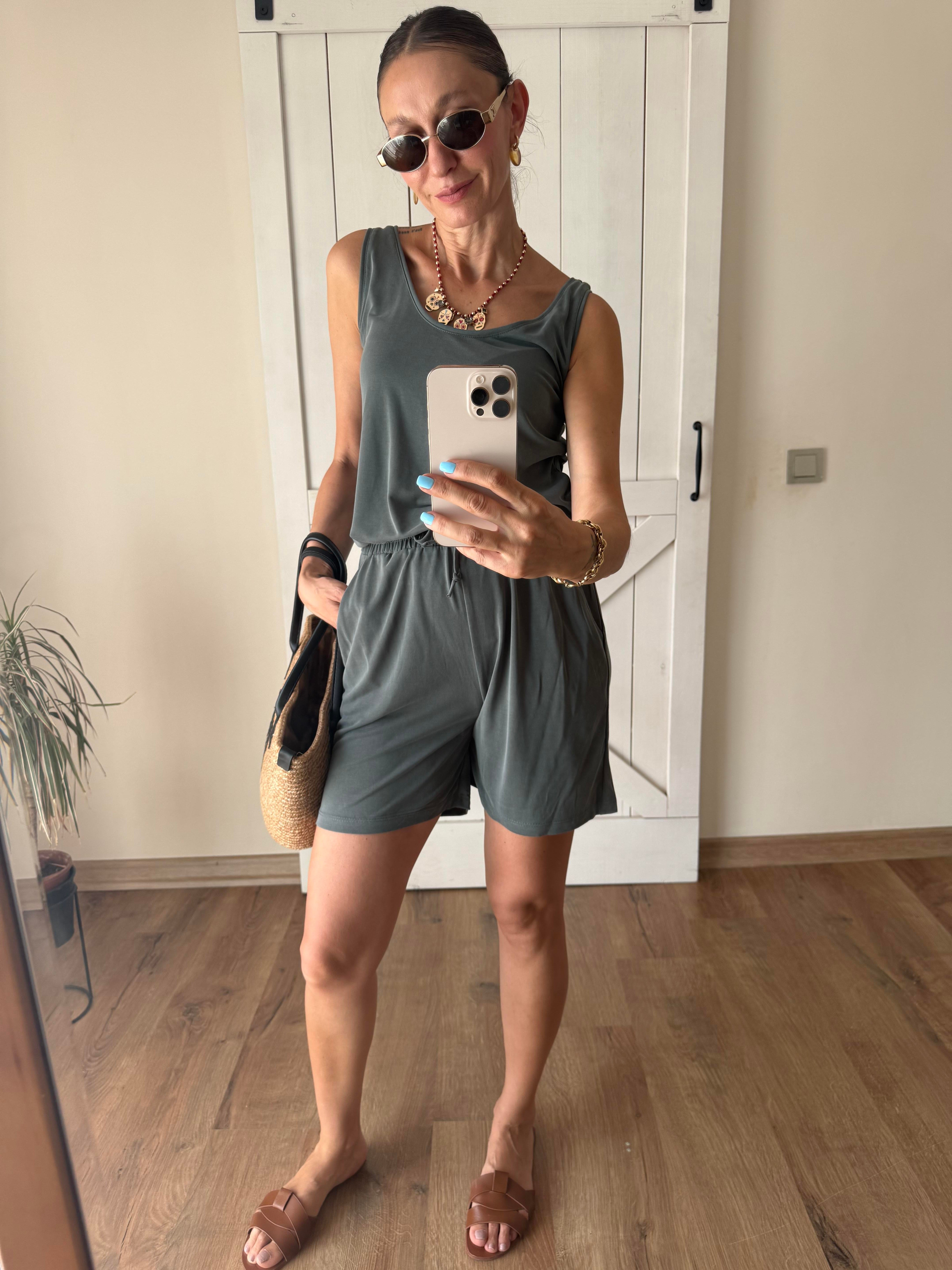 Kalın Askılı Oyş Modal Şort Bluz Çağla Takım