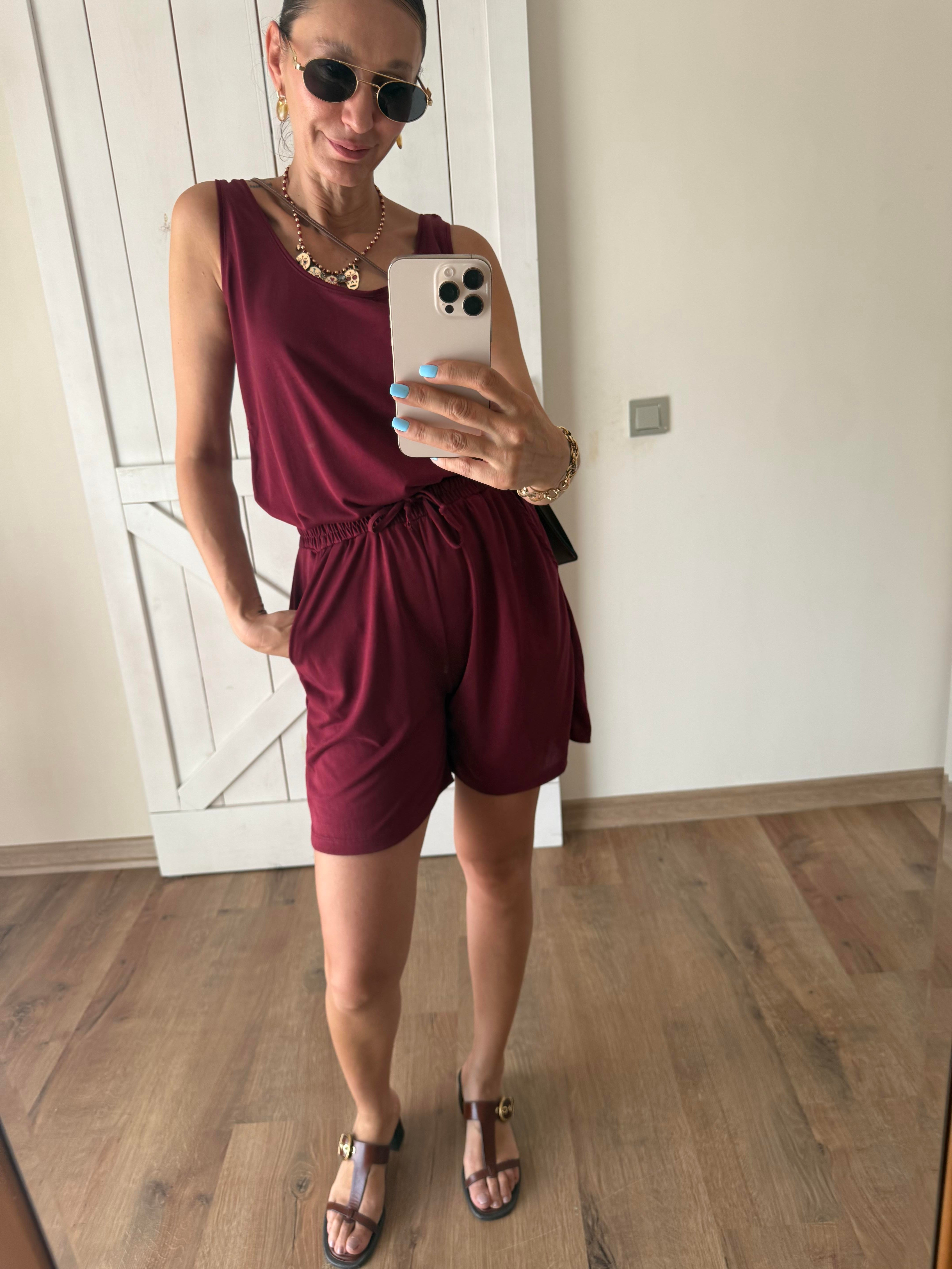 Kalın Askılı Oyş Modal Şort Bluz Takım Bordo