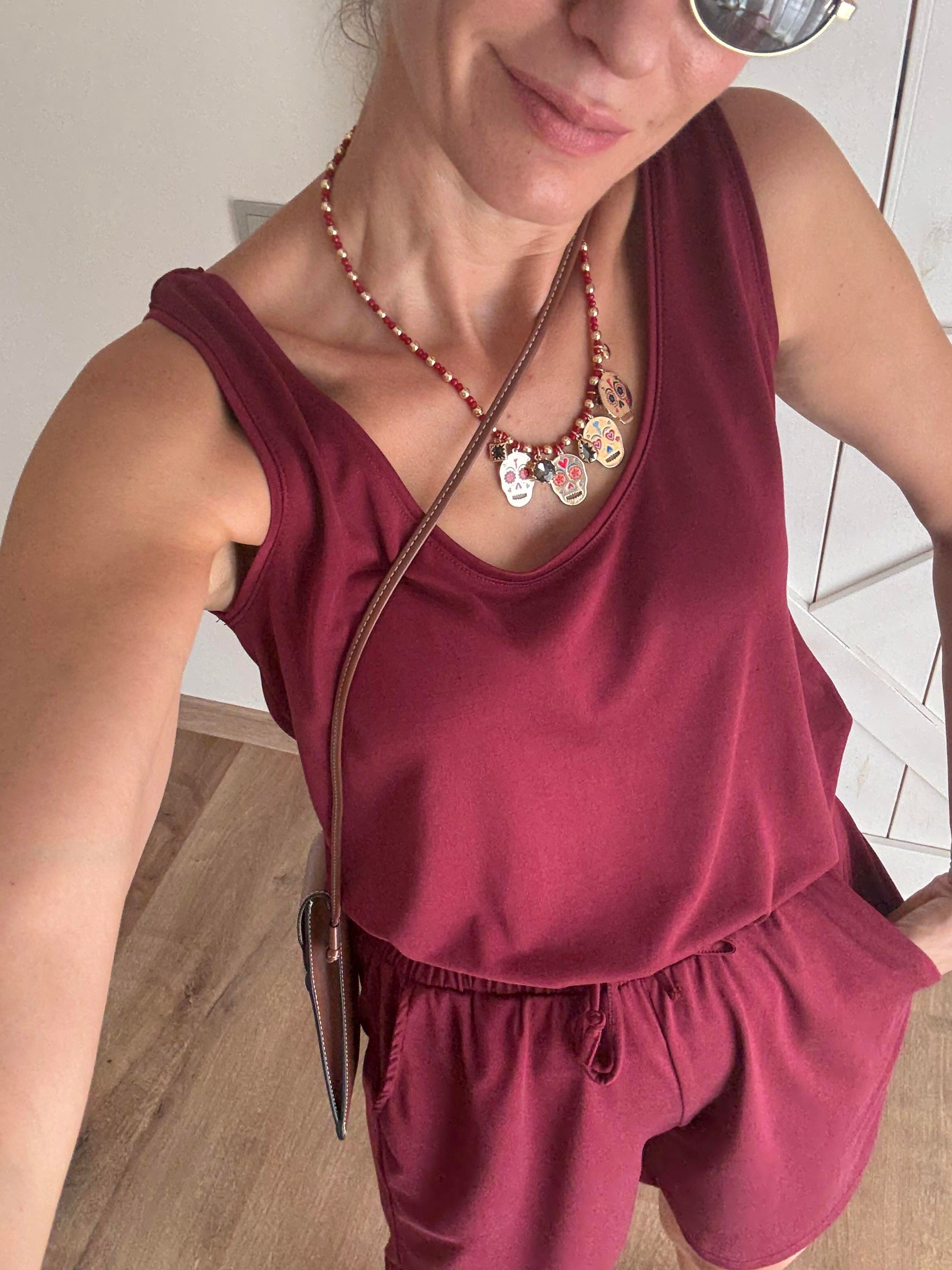 Kalın Askılı Oyş Modal Şort Bluz Takım Bordo