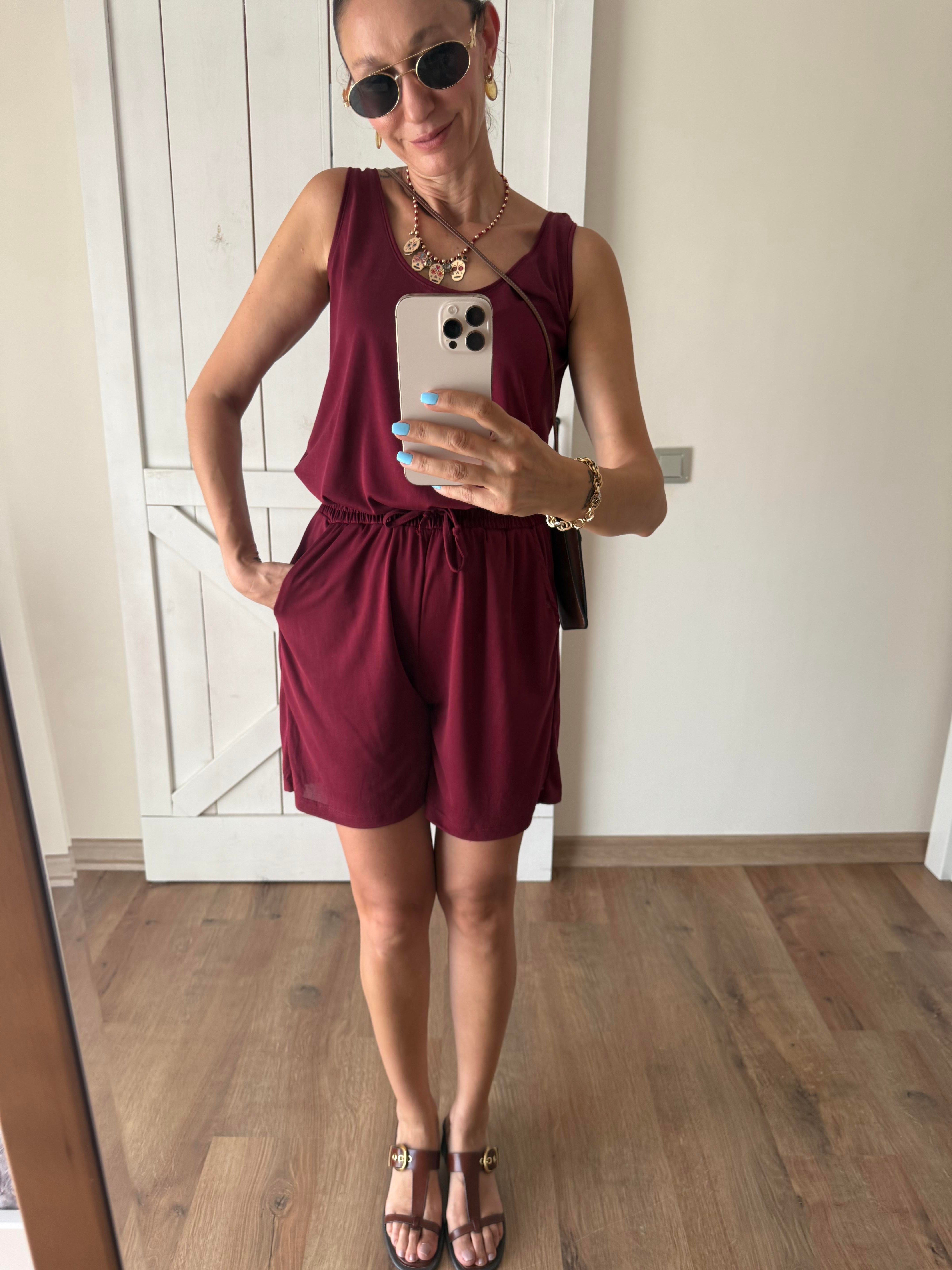 Kalın Askılı Oyş Modal Şort Bluz Takım Bordo