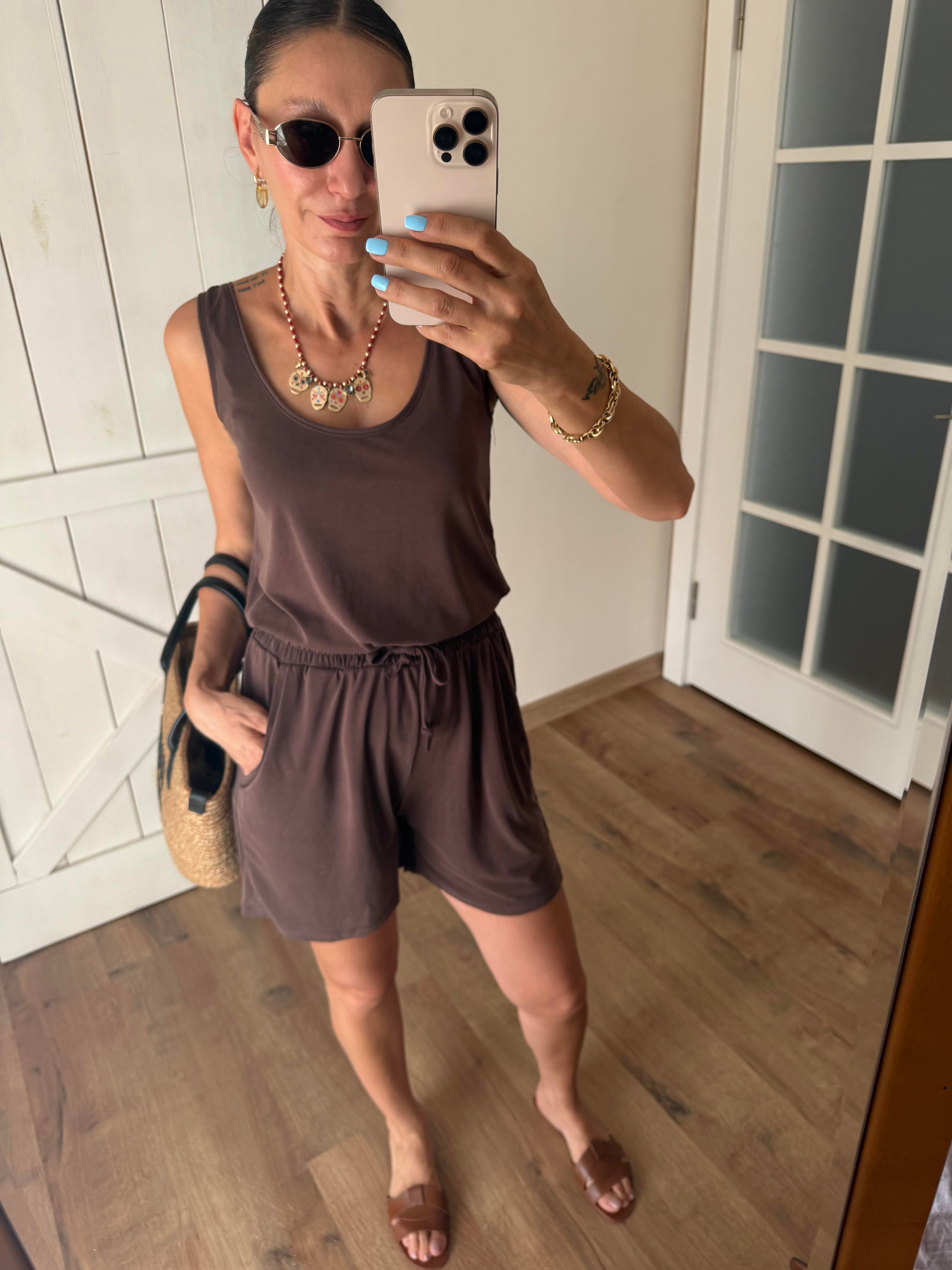 Kalın Askılı Şort Atlet Oyş Kahve Takım