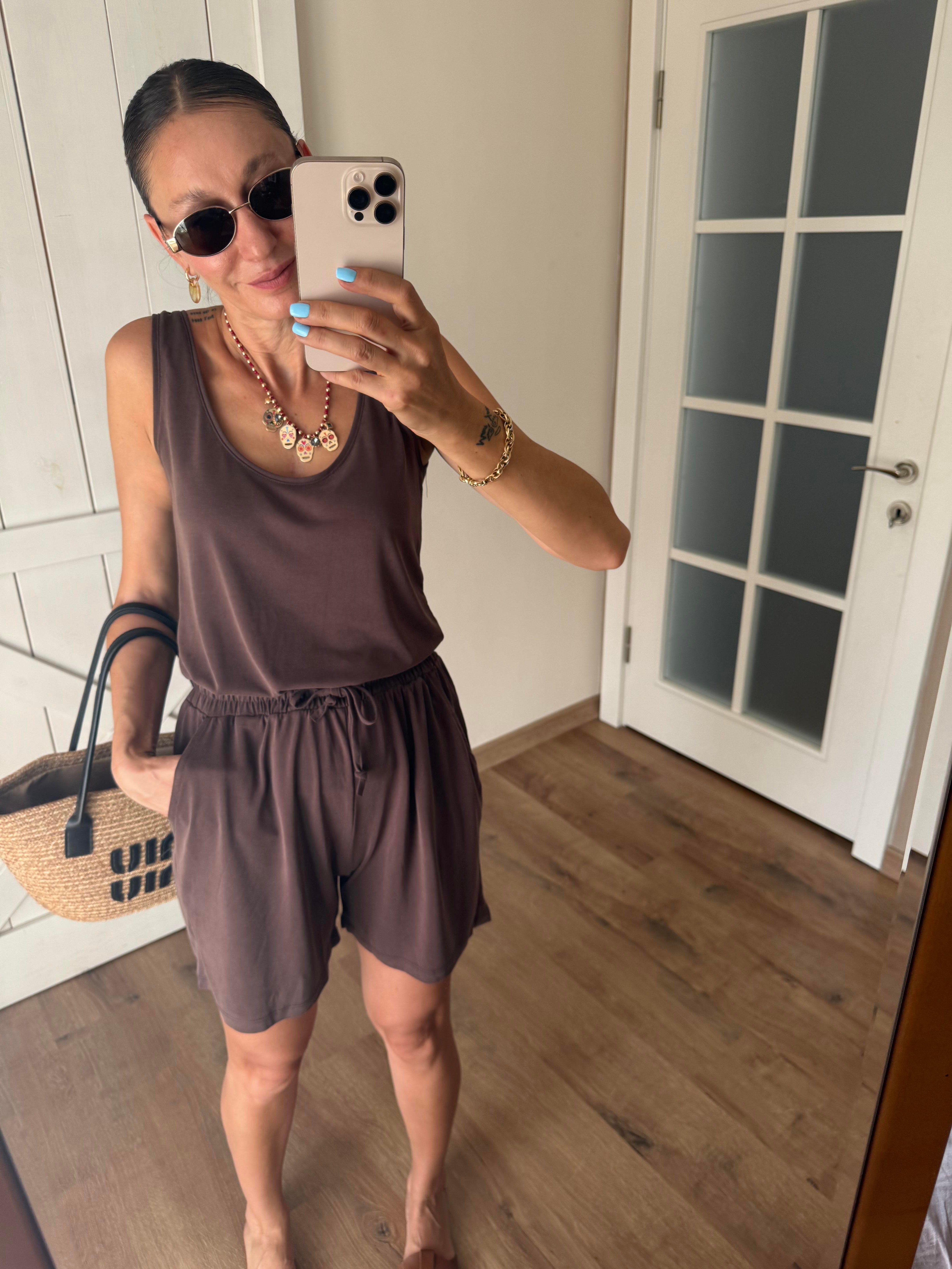 Kalın Askılı Şort Atlet Oyş Kahve Takım