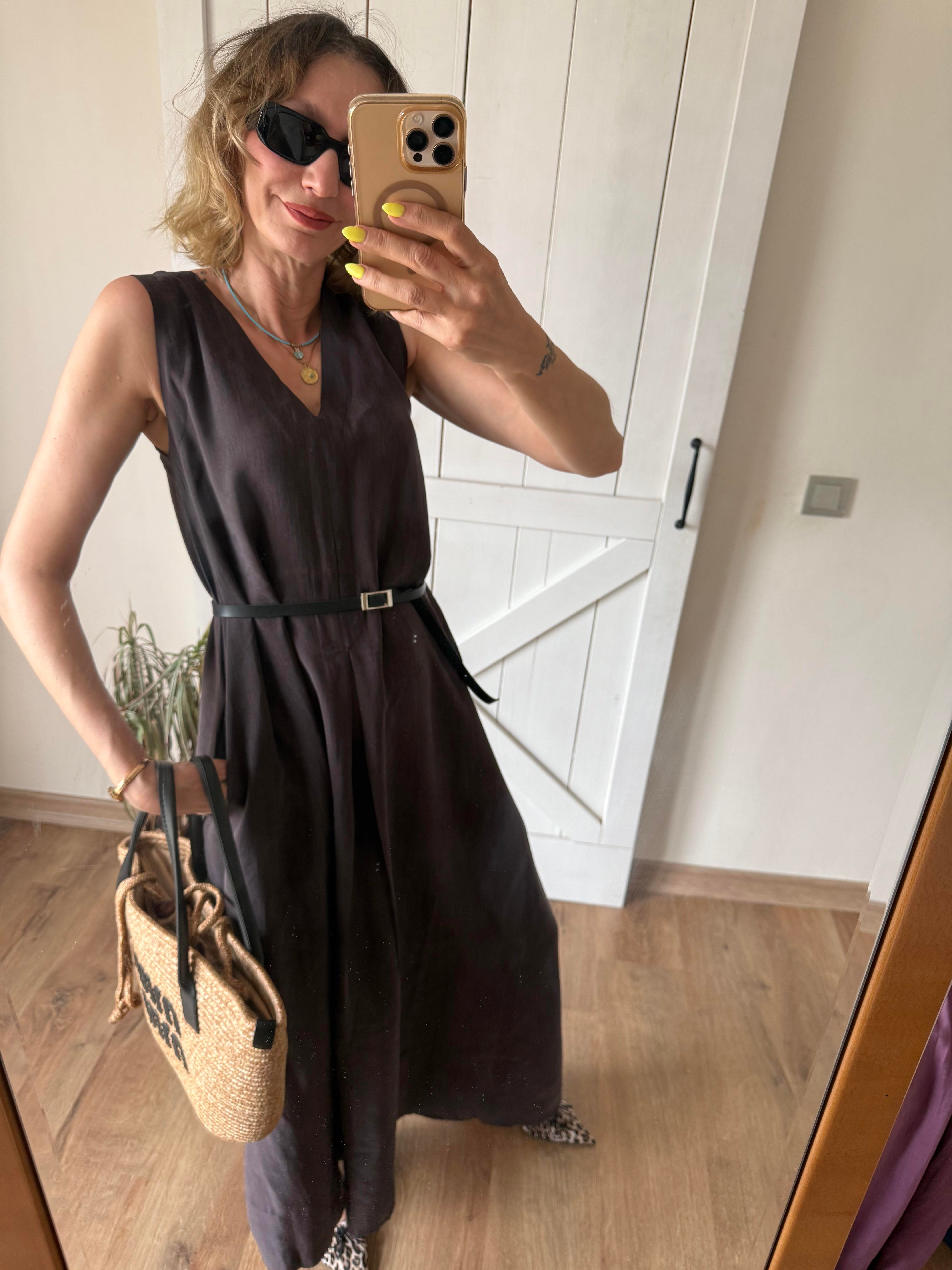 Kalın Askılı V Yaka Max Boy Kahve Kos Elbise