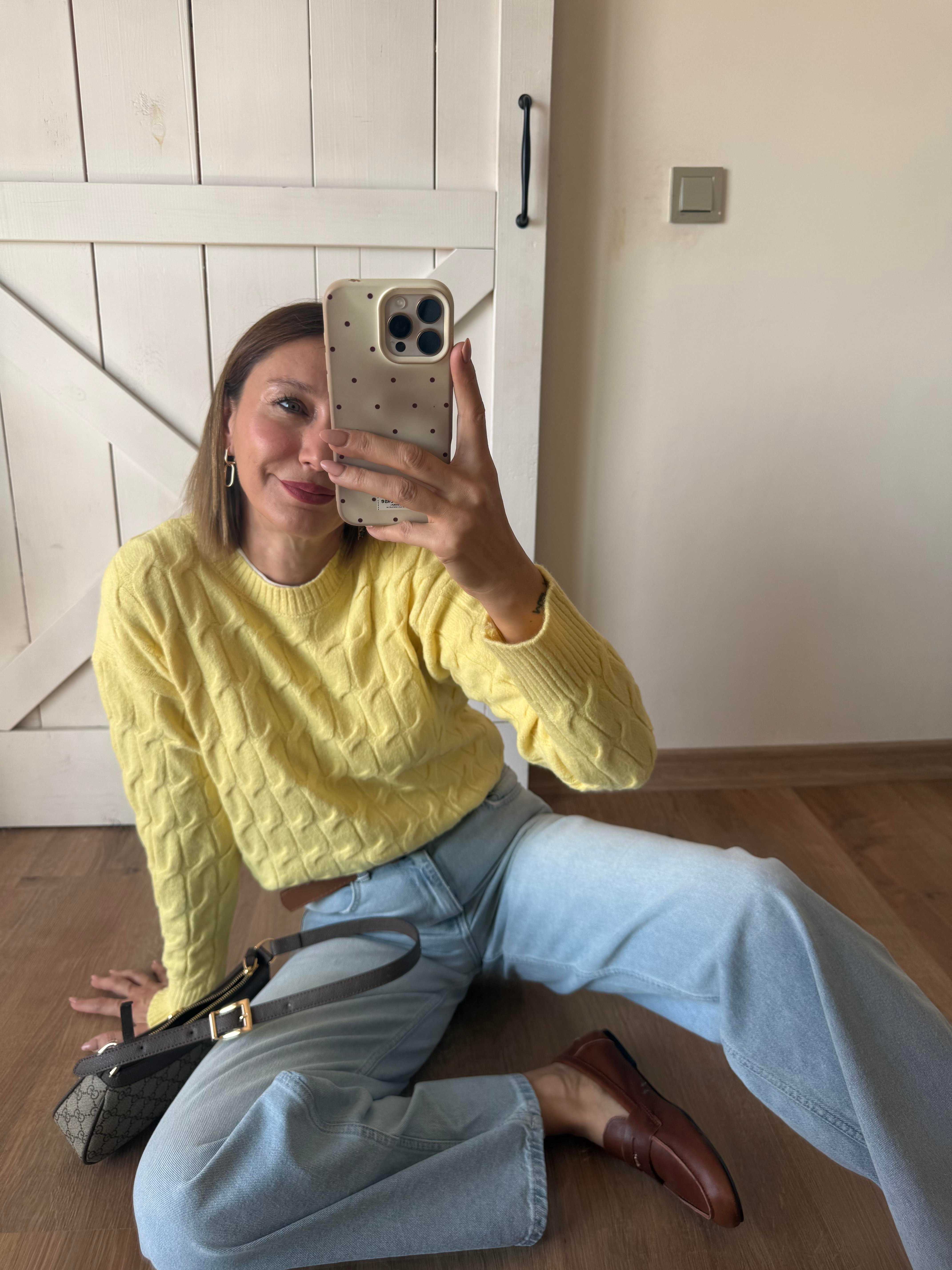 Kalın Saç Örgü Th Açık Sarı Kazak