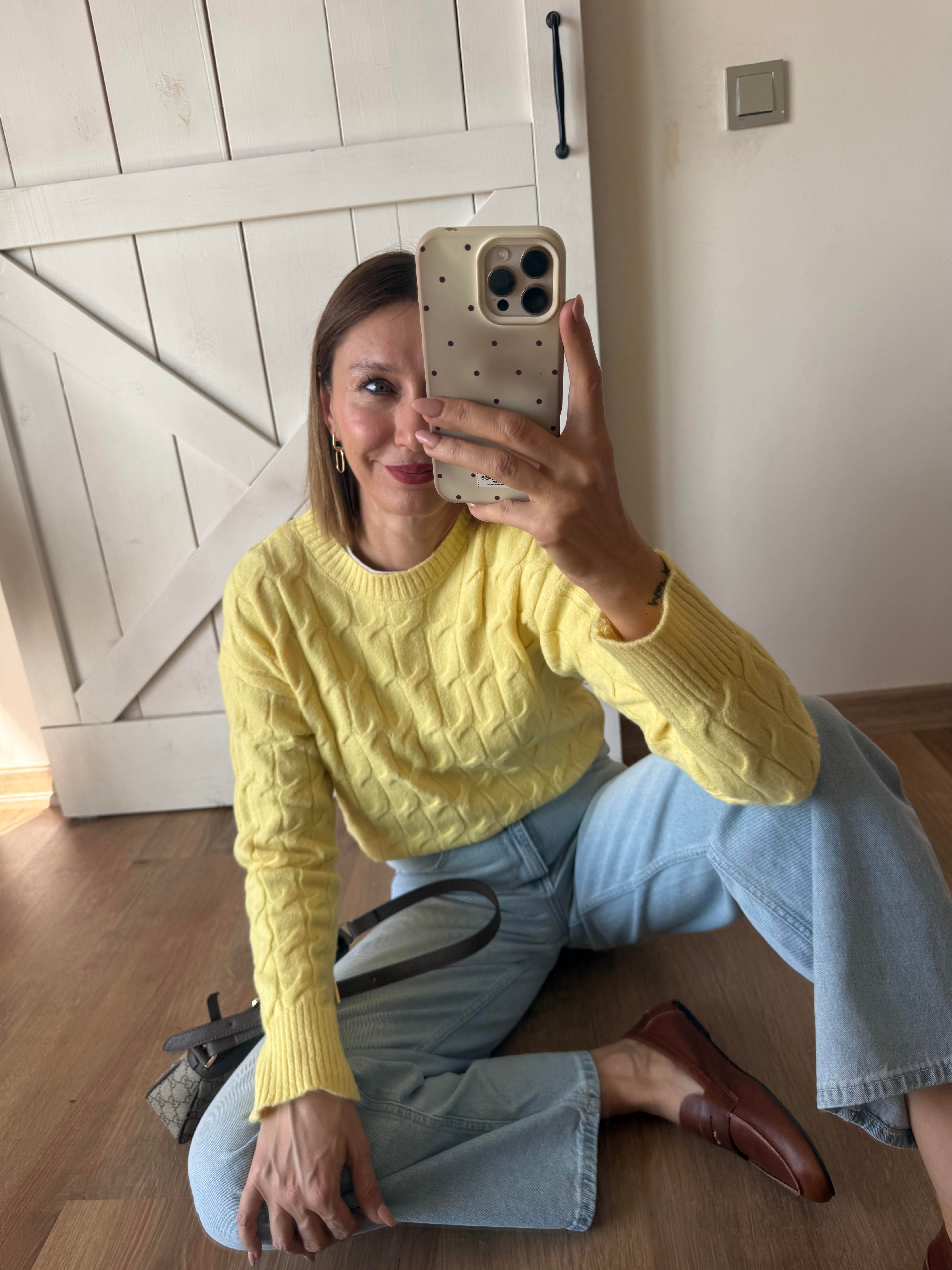 Kalın Saç Örgü Th Açık Sarı Kazak