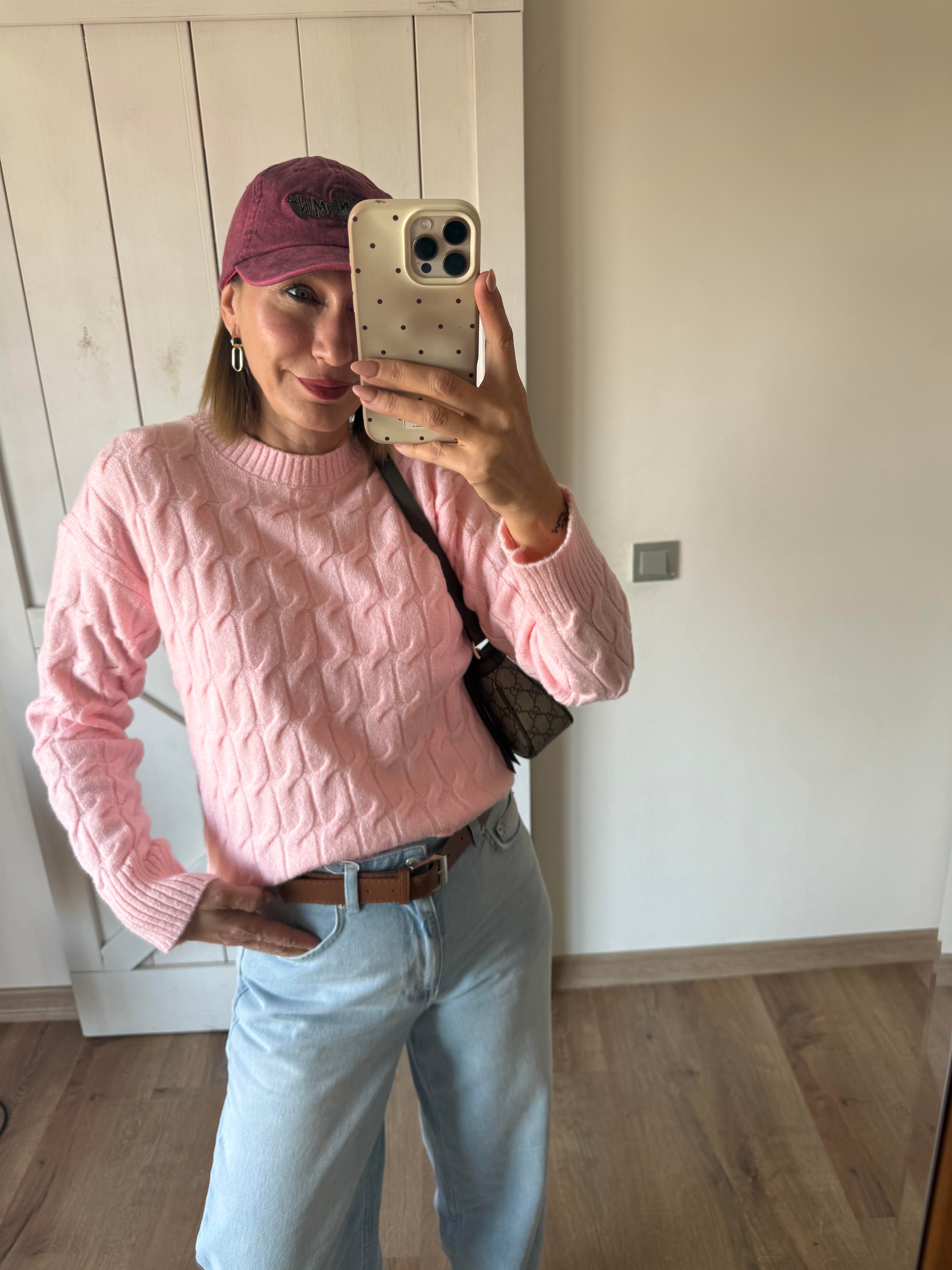 Kalın Saç Örgü Th Pembe Kazak