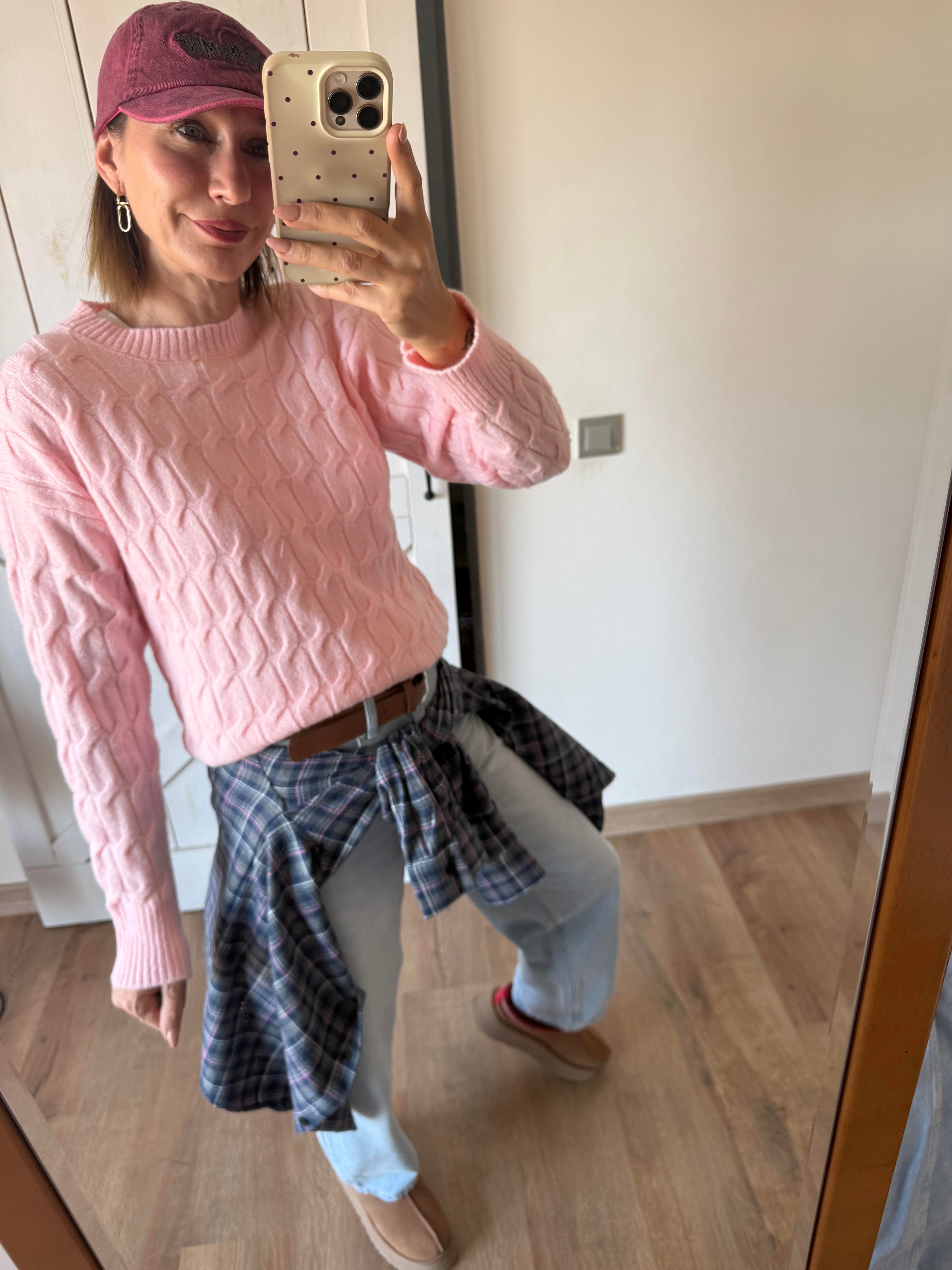 Kalın Saç Örgü Th Pembe Kazak